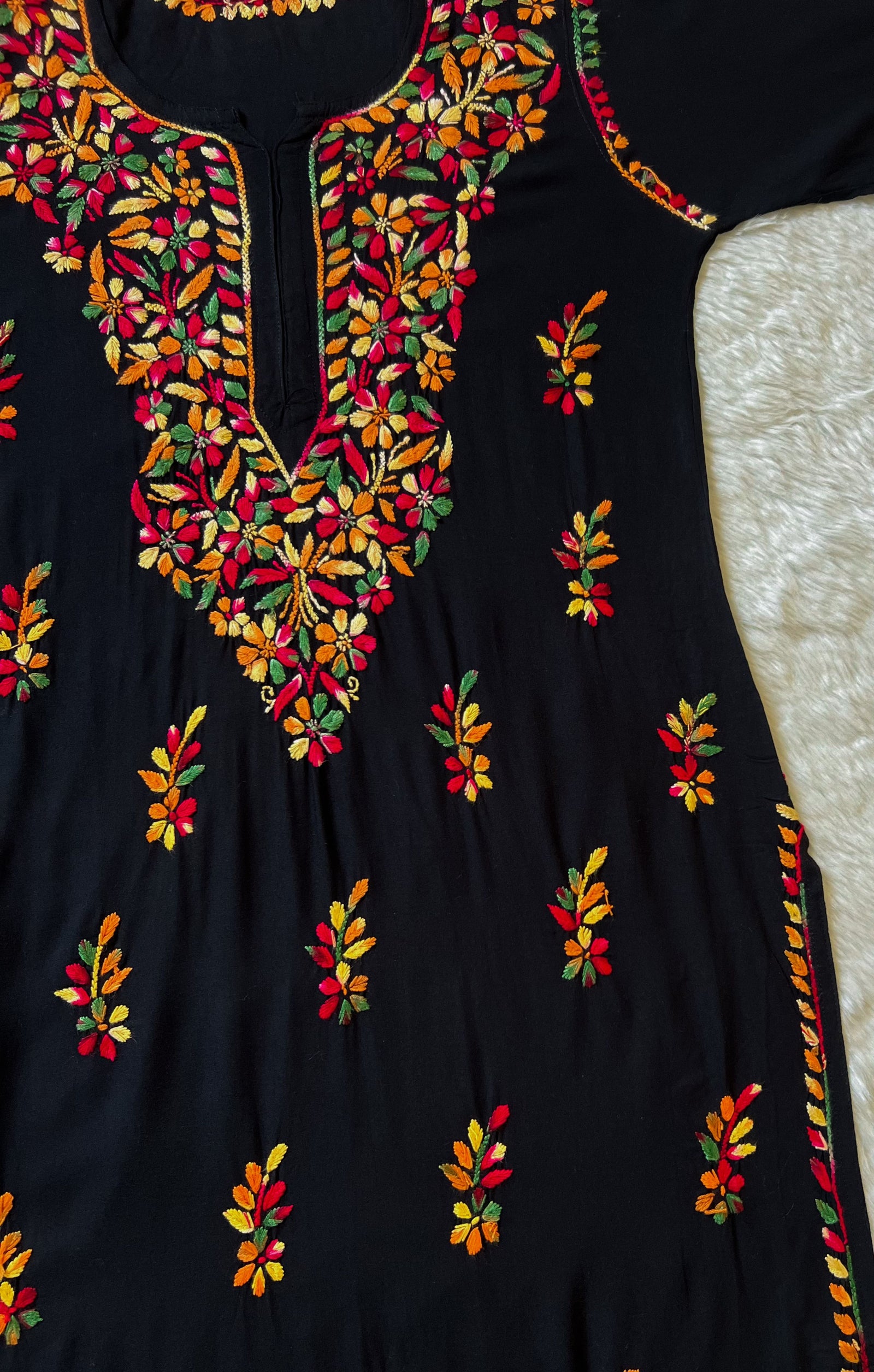 Black Multi coloured Long Rayon Kurta