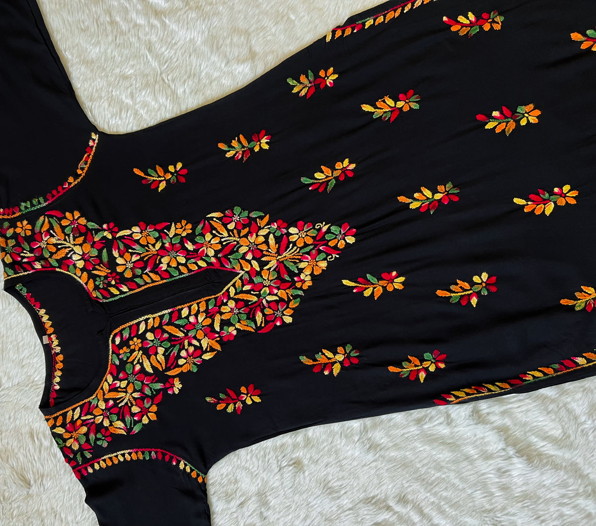 Black Multi coloured Long Rayon Kurta