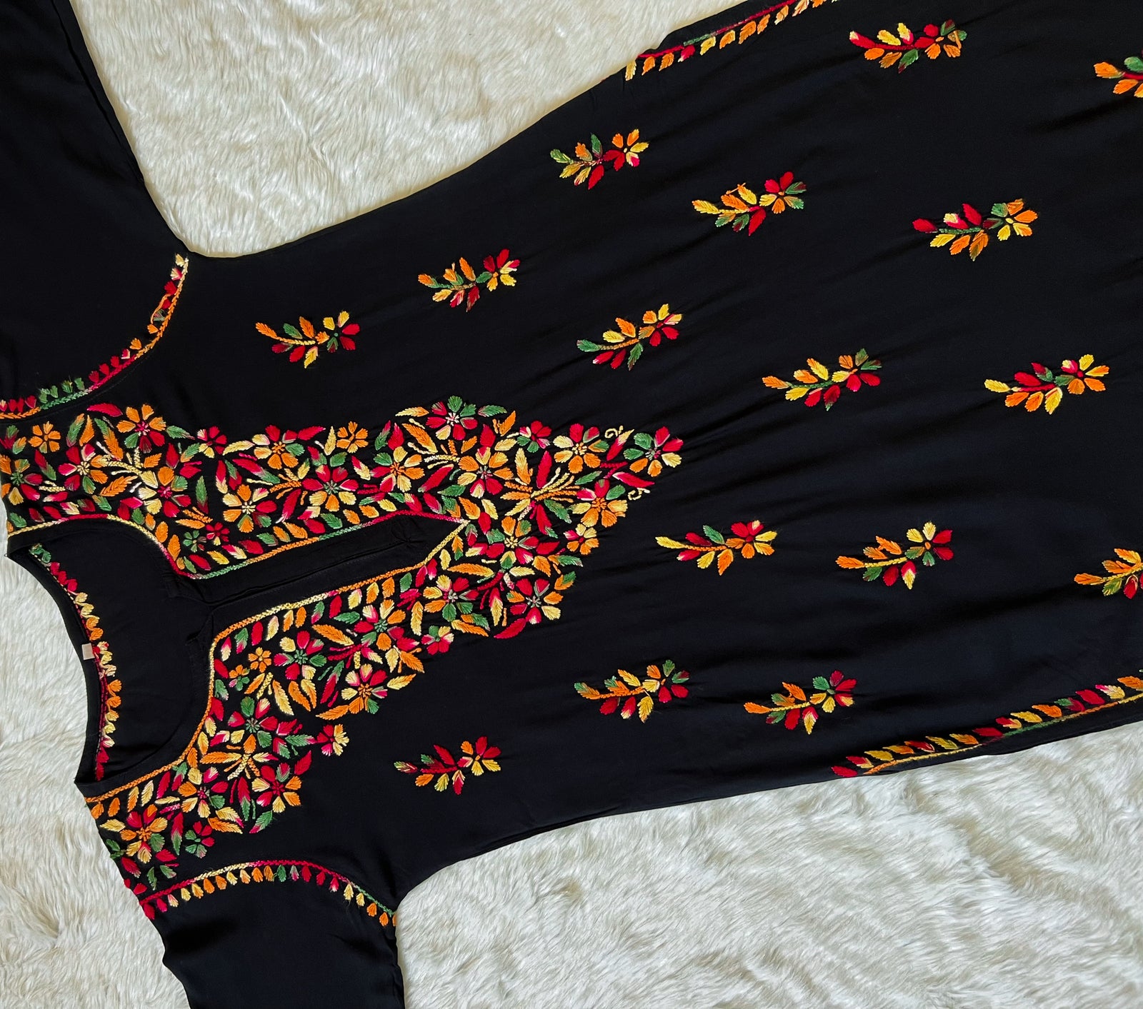Black Multi coloured Long Rayon Kurta