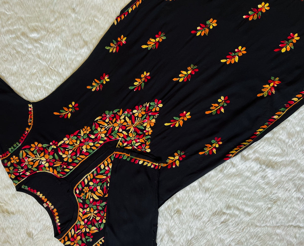 Black Multi coloured Long Rayon Kurta