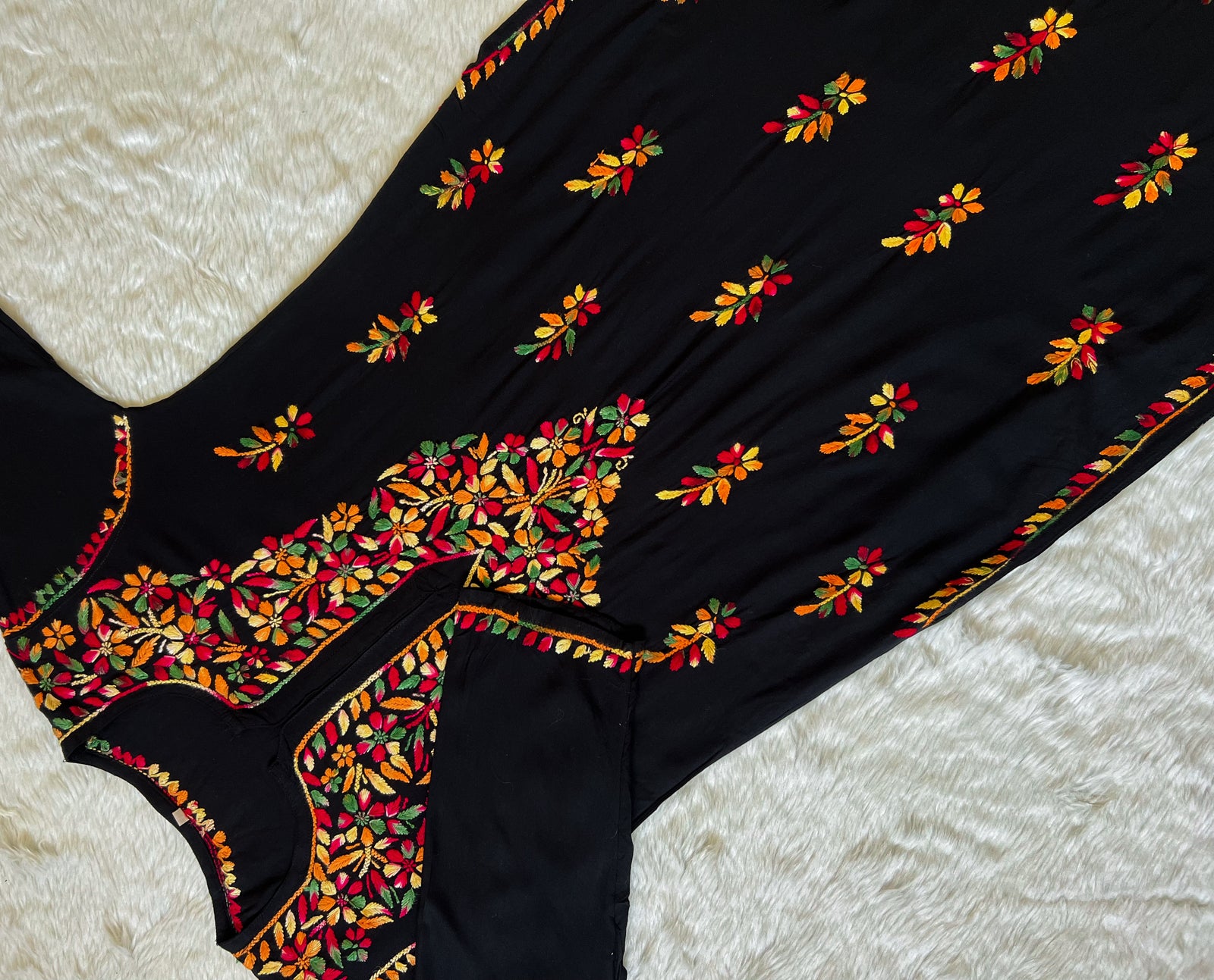 Black Multi coloured Long Rayon Kurta