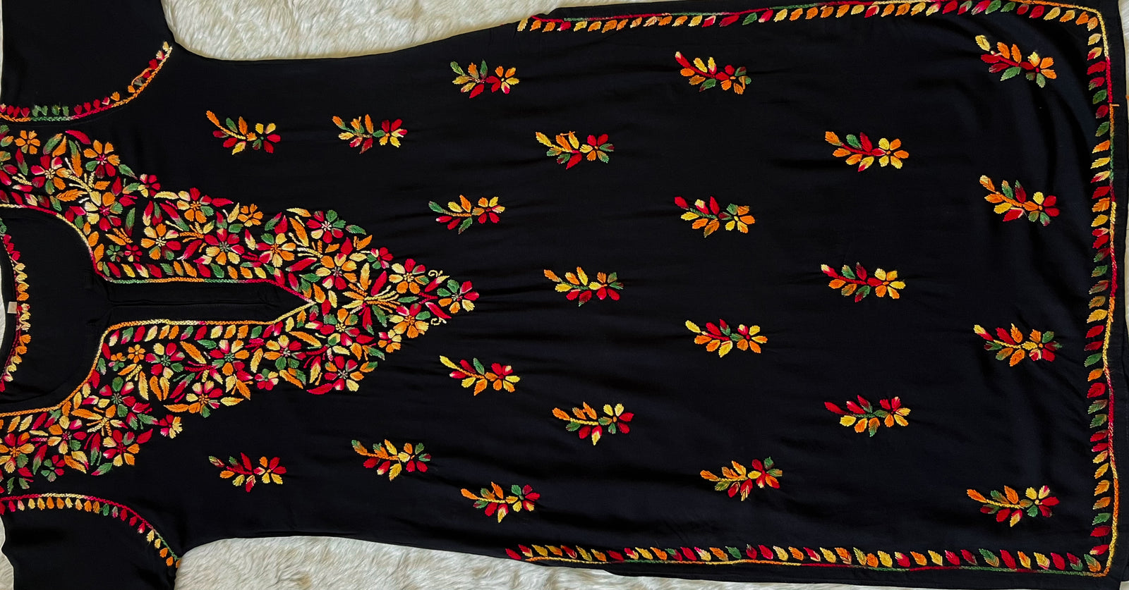 Black Multi coloured Long Rayon Kurta