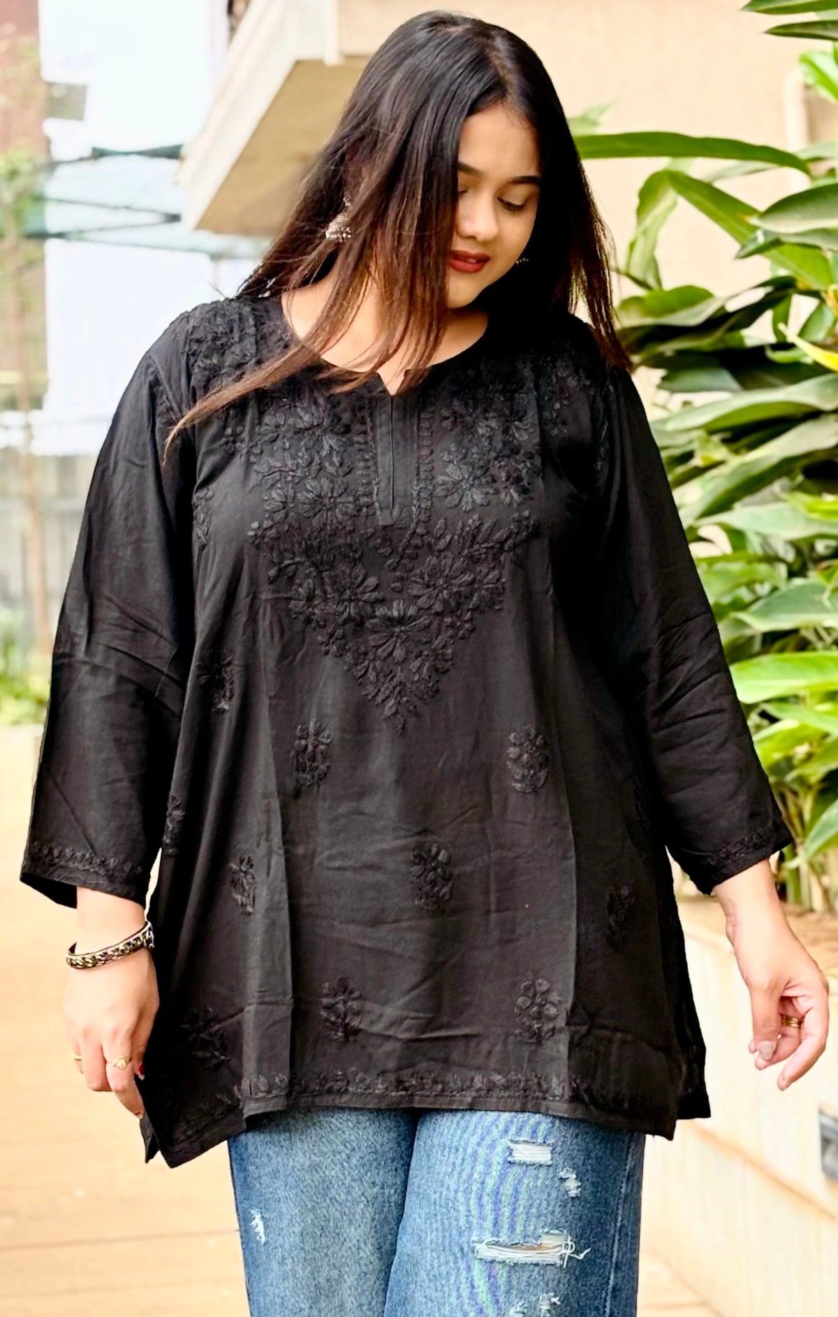 Black Short Rayon Kurta