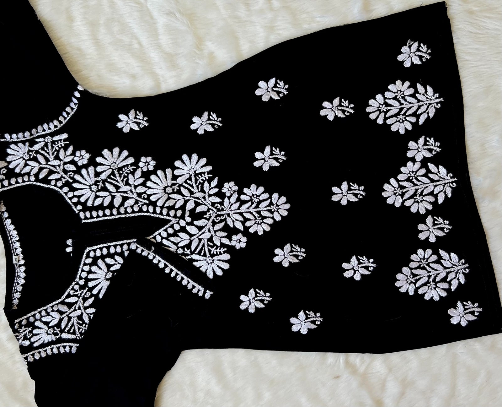 Black Short Rayon Kurta with White Chikankari 