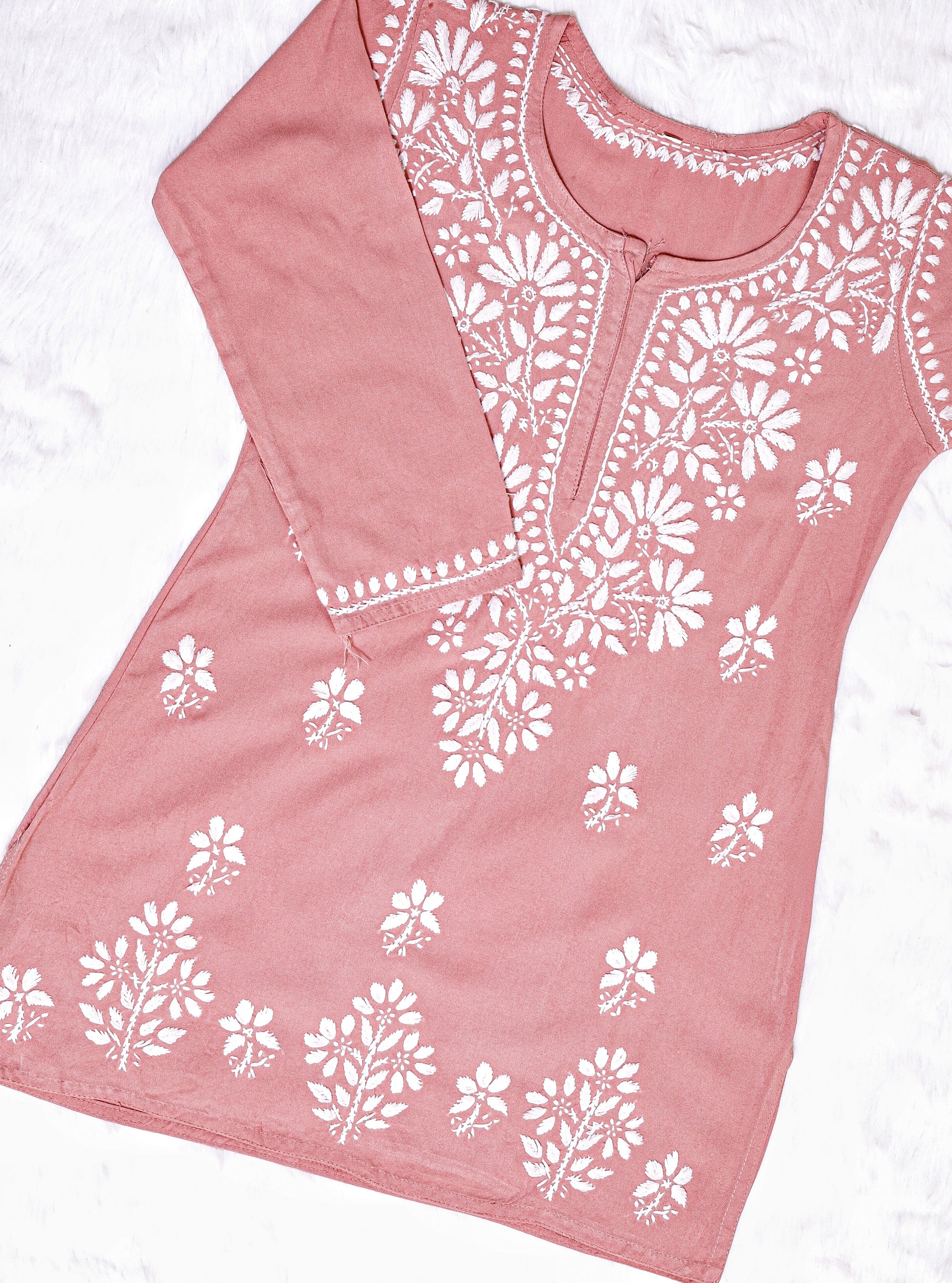 Blush Pink Short Rayon Chikankari Kurta