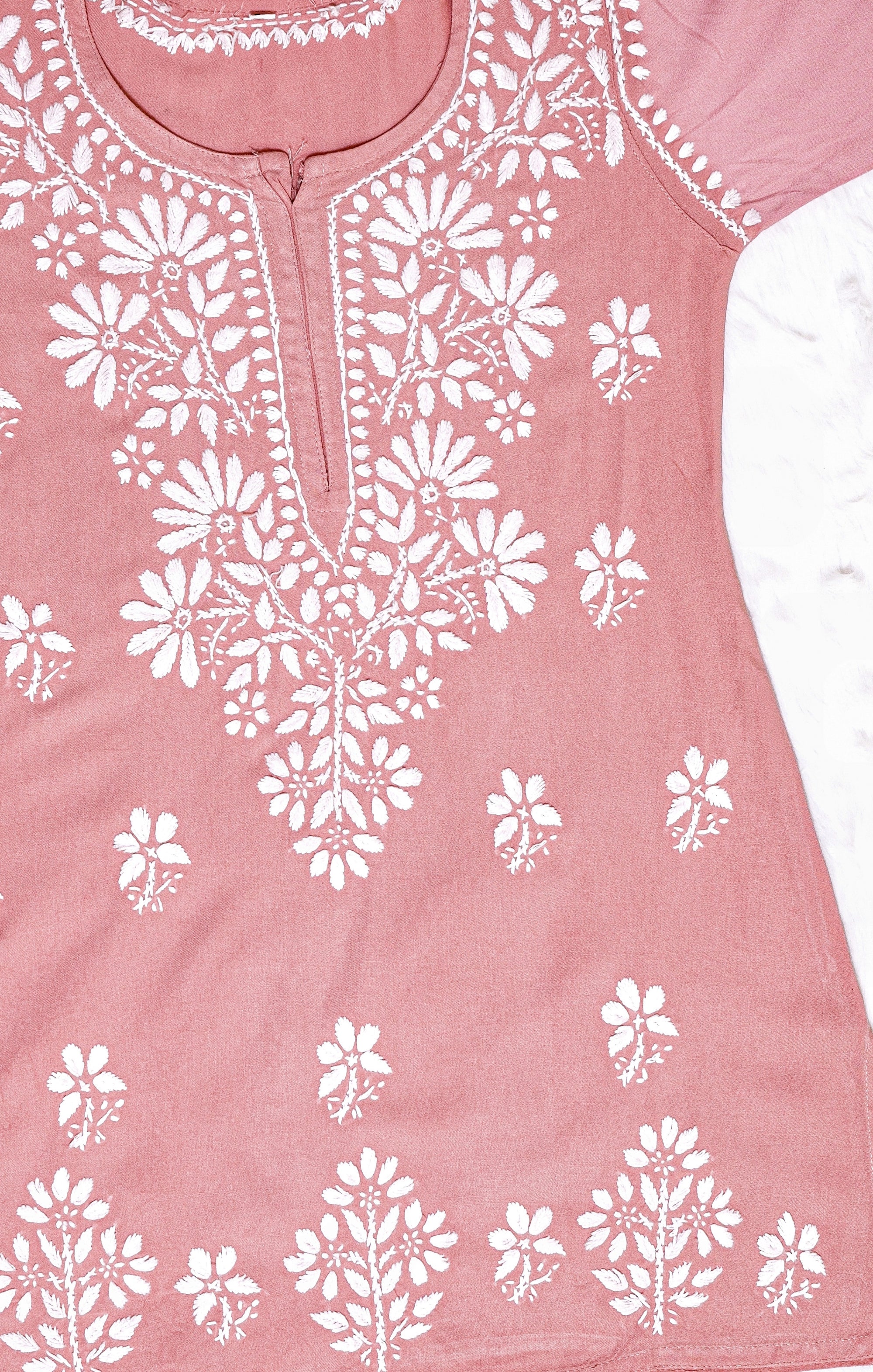 Blush Pink Short Rayon Chikankari Kurta