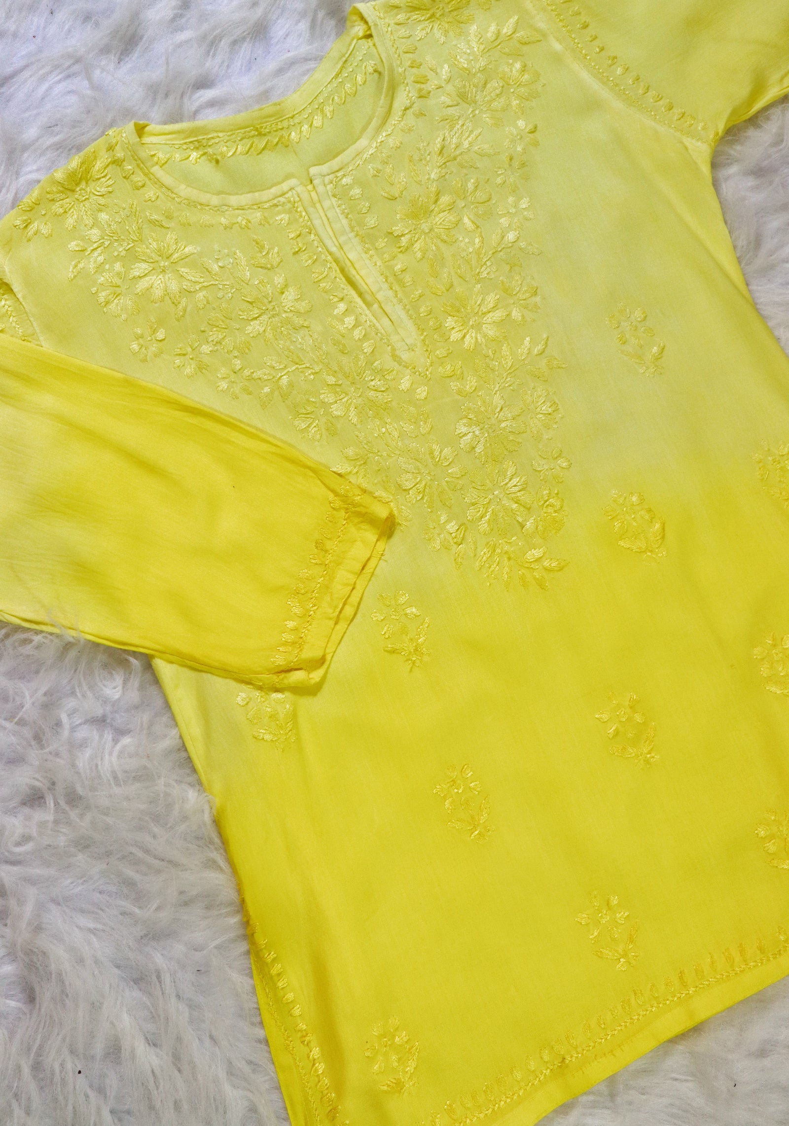 Yellow Ombre Short Rayon Kurta