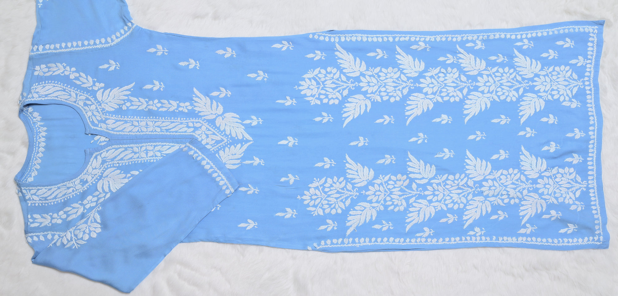 Powder Blue Modal Long Chikankari Kurta