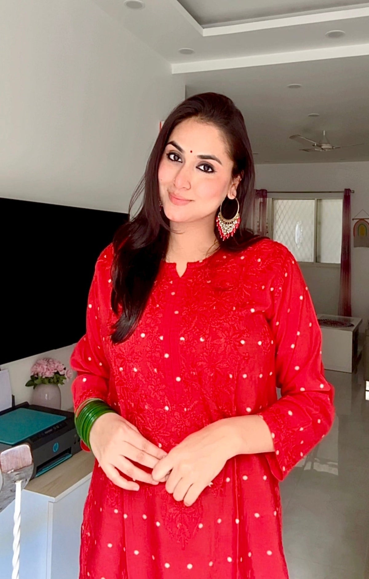 Red Long Chanderi Banarasi Kurta