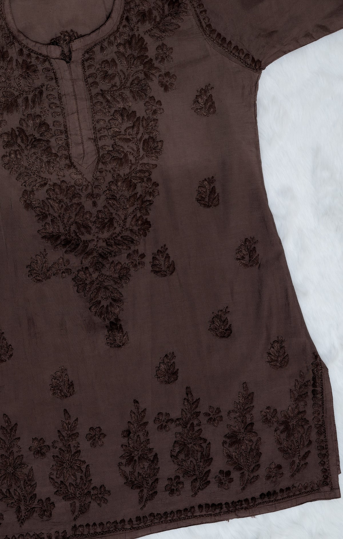 Coffee brown Chanderi Short Ombre Chikankari Kurta