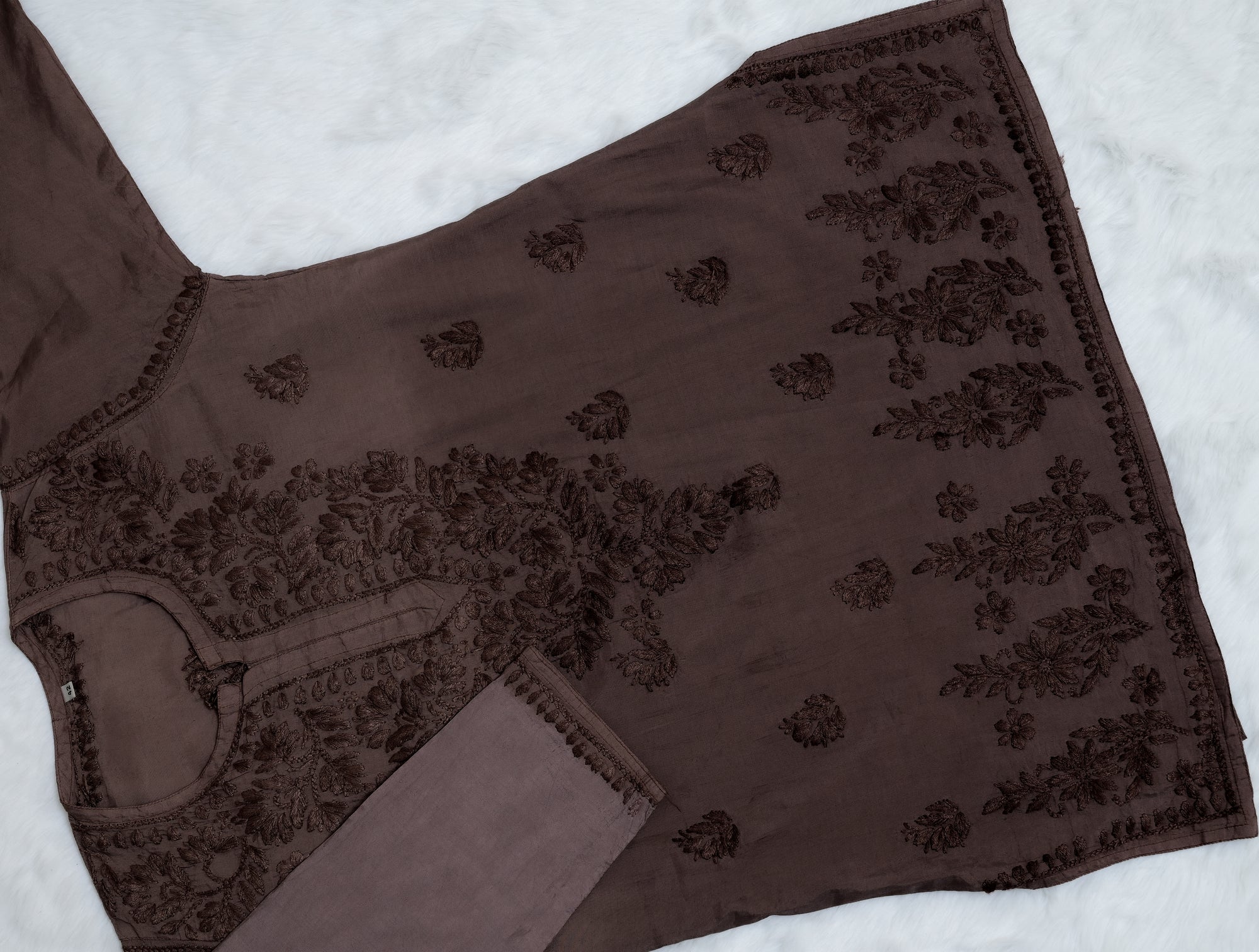 Coffee brown Chanderi Short Ombre Chikankari Kurta