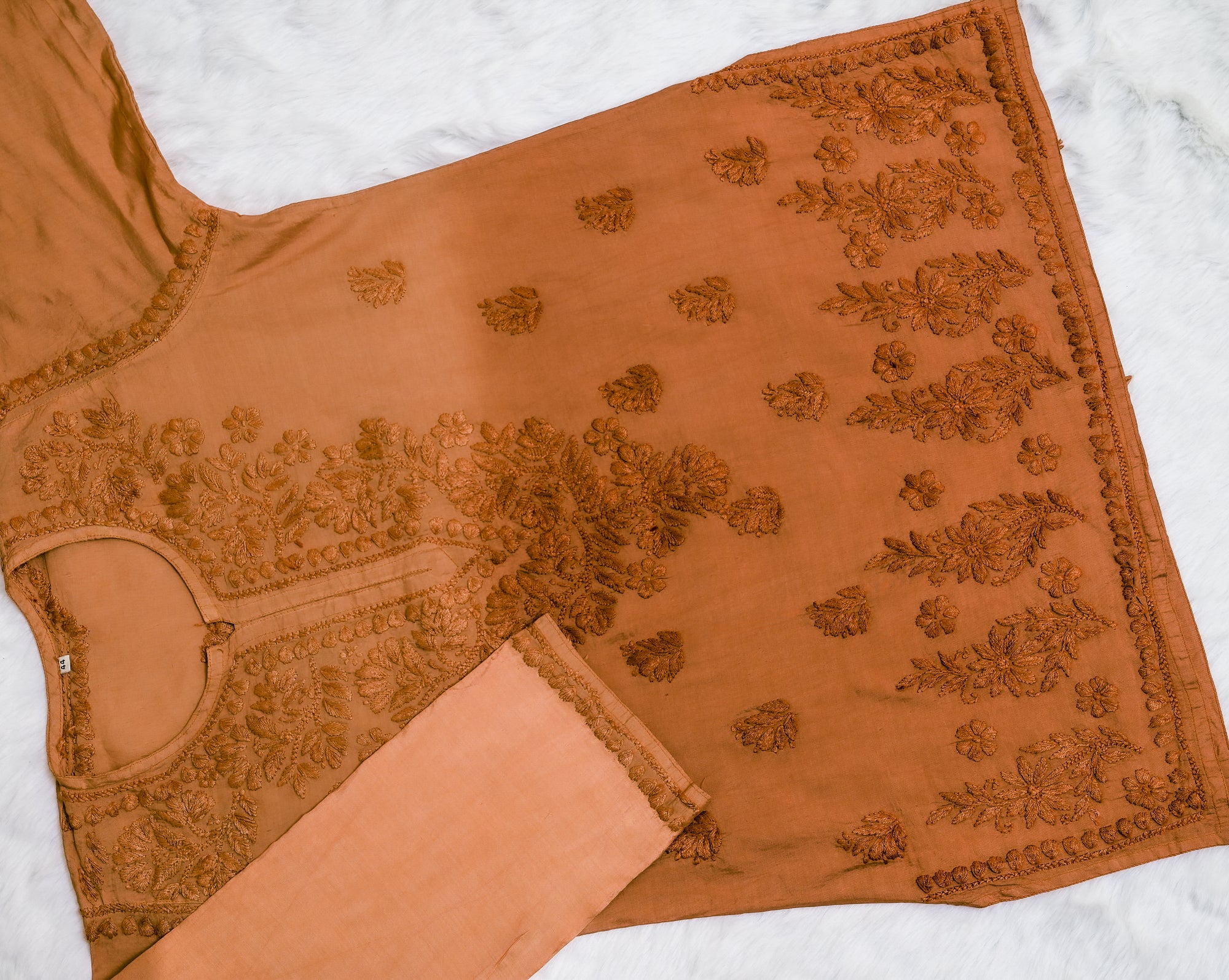 Copper Chanderi Short Ombre Chikankari Kurta