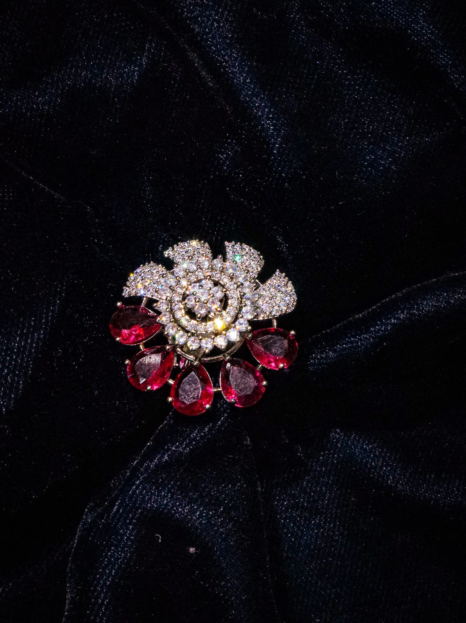 Ruby Cocktail Ring with Huge Zircons