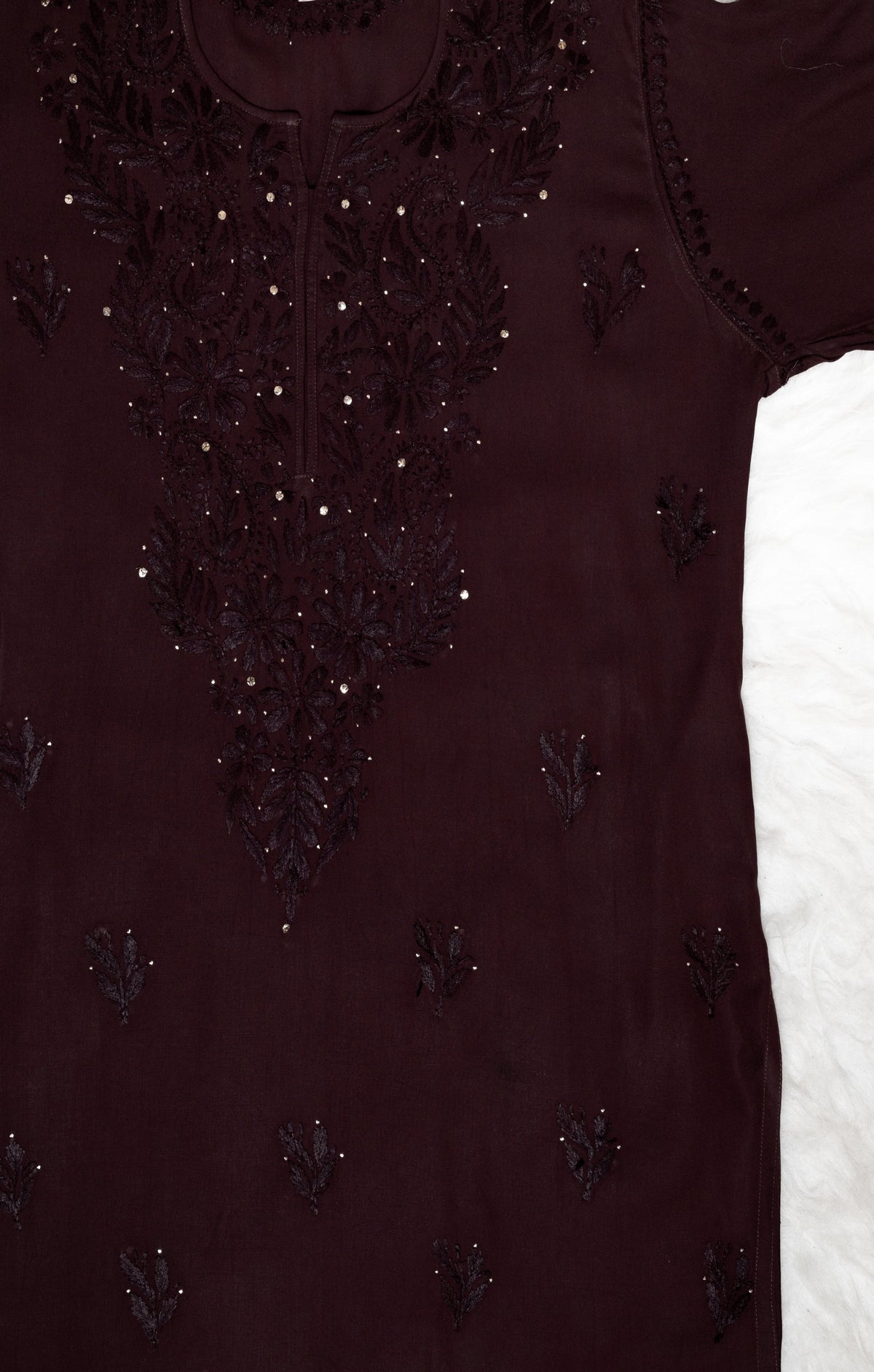 Wine Rayon Kurta with Self Chikankari &amp; Mukesh Work