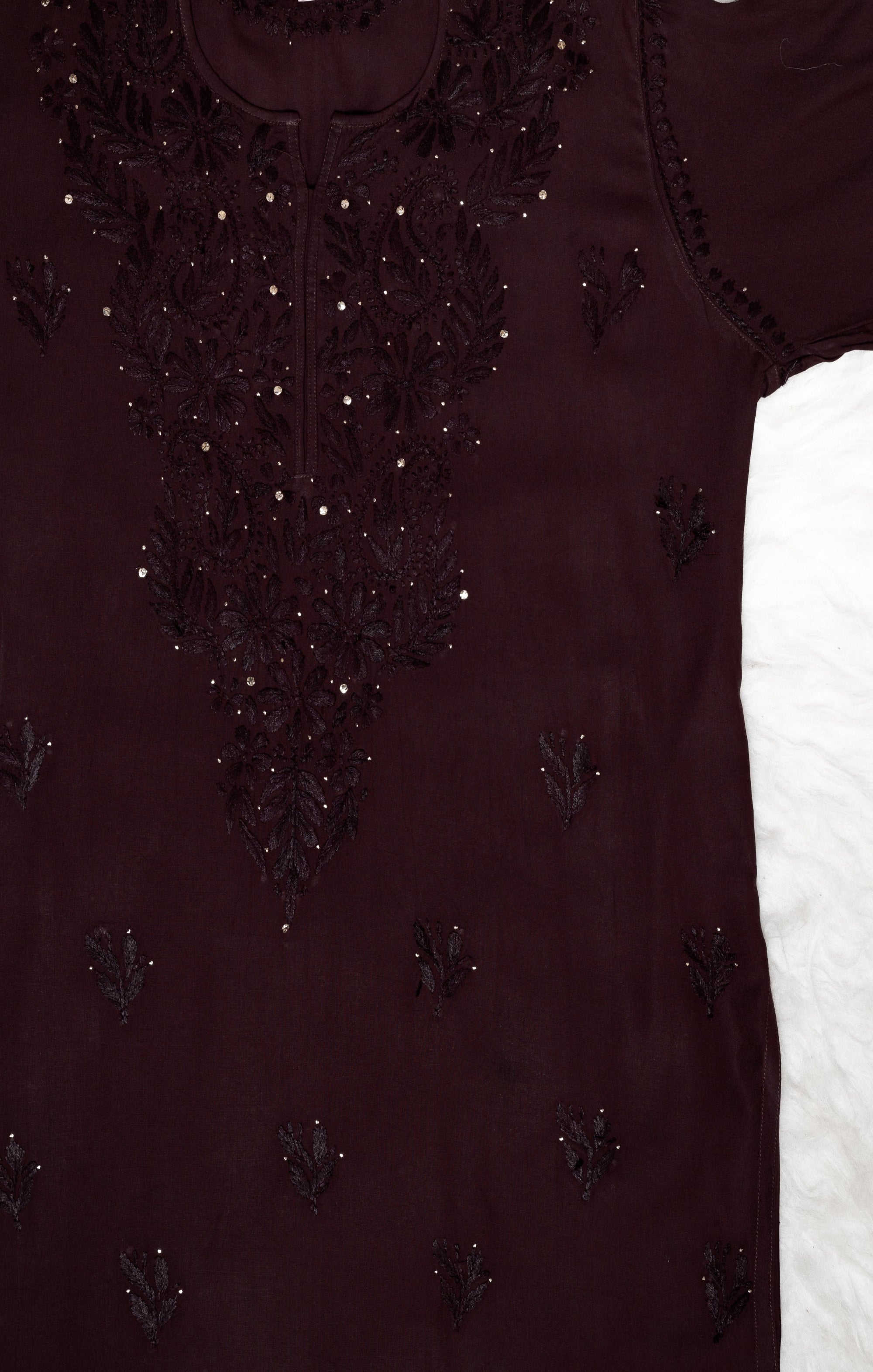 Wine Rayon Kurta with Self Chikankari & Mukesh Work