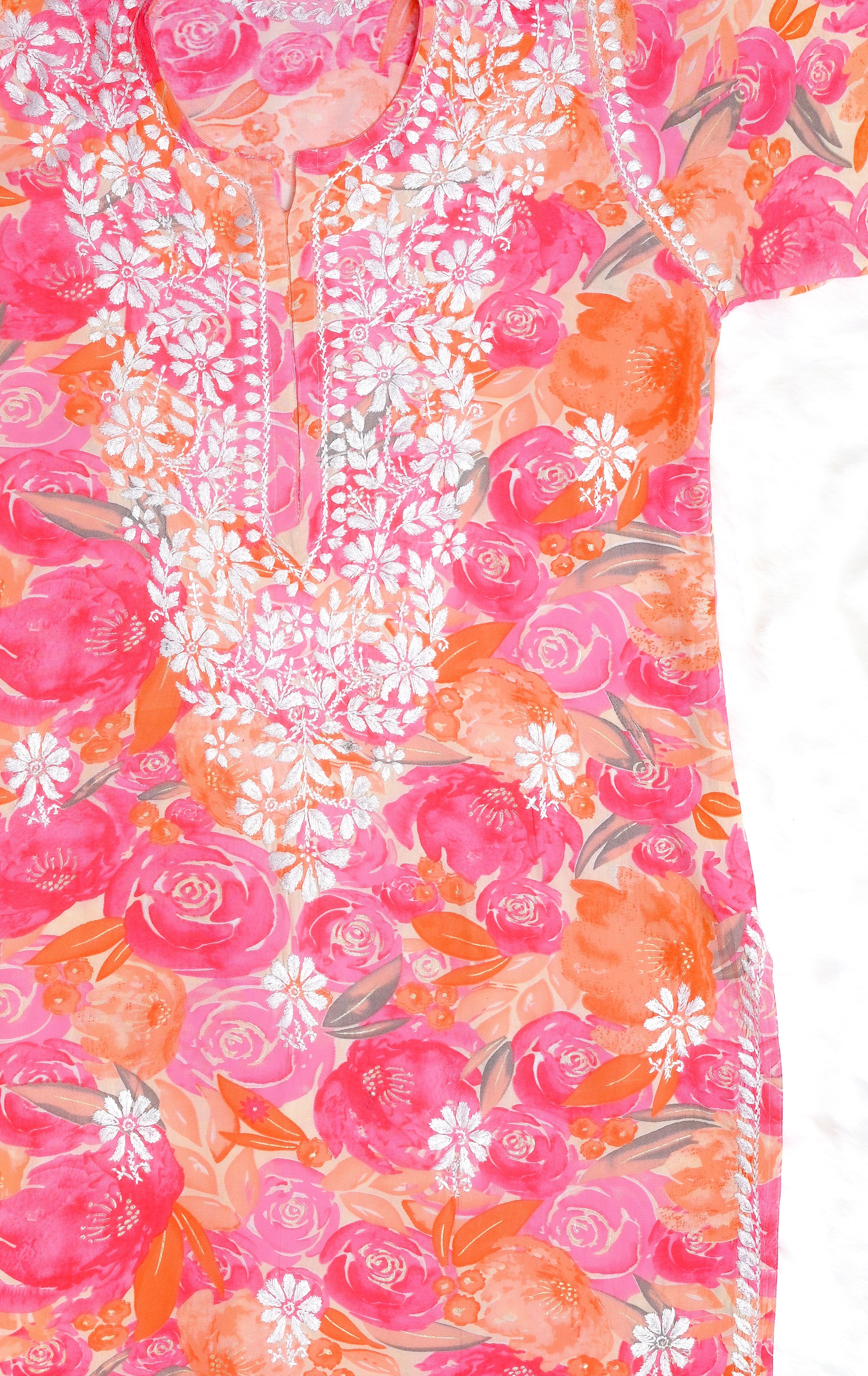 Pink Long Rayon Printed Kurta