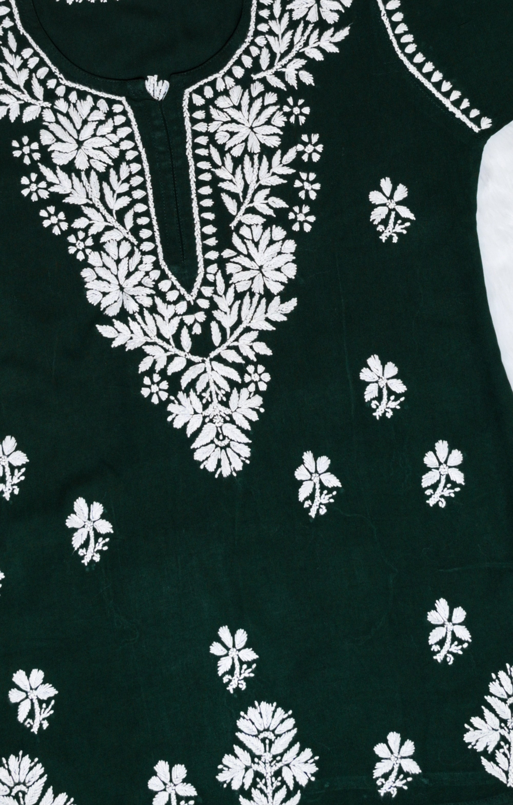 Dark Green Short Rayon Chikankari Kurta