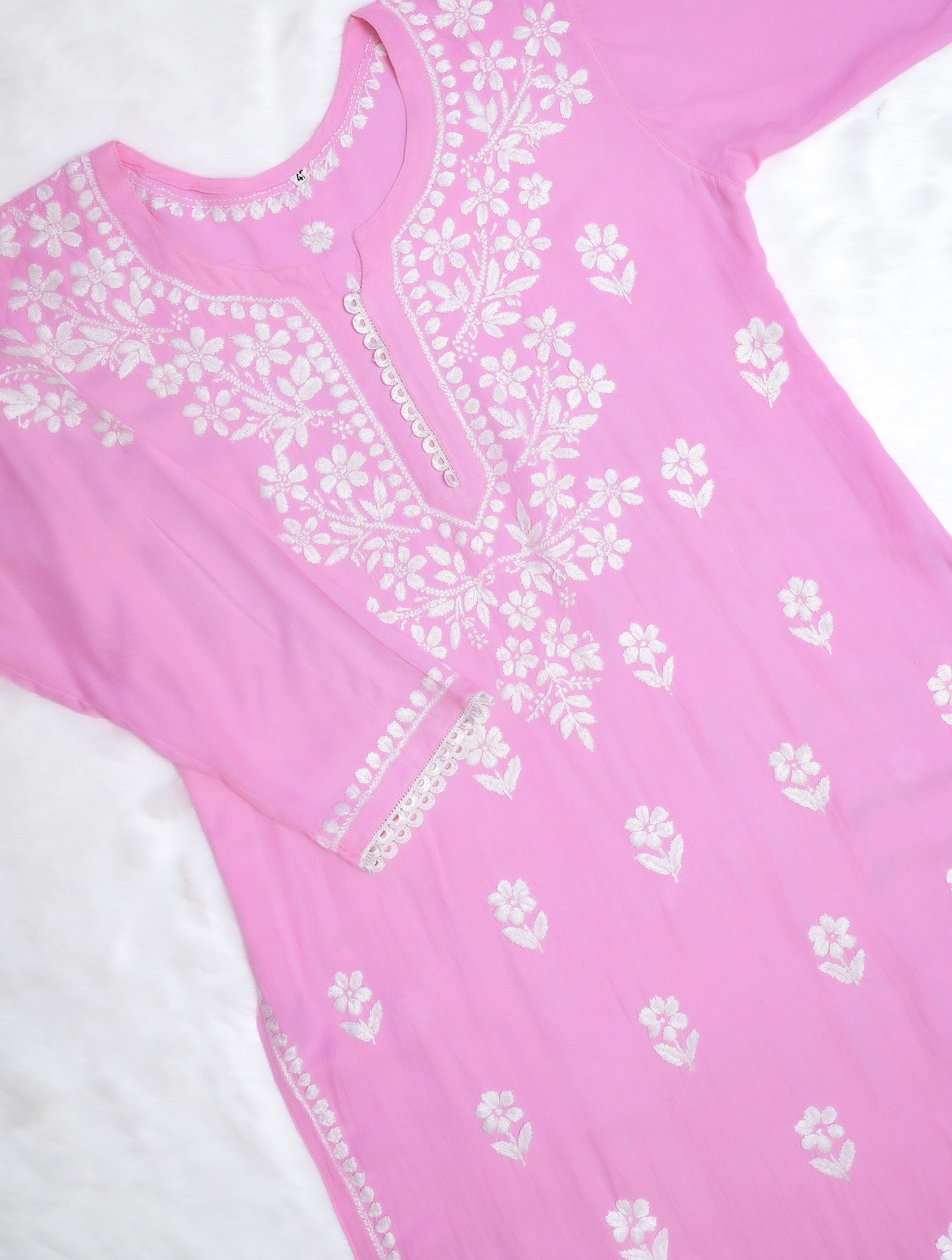 Baby Pink Lace Modal Kurta Palazzo Set