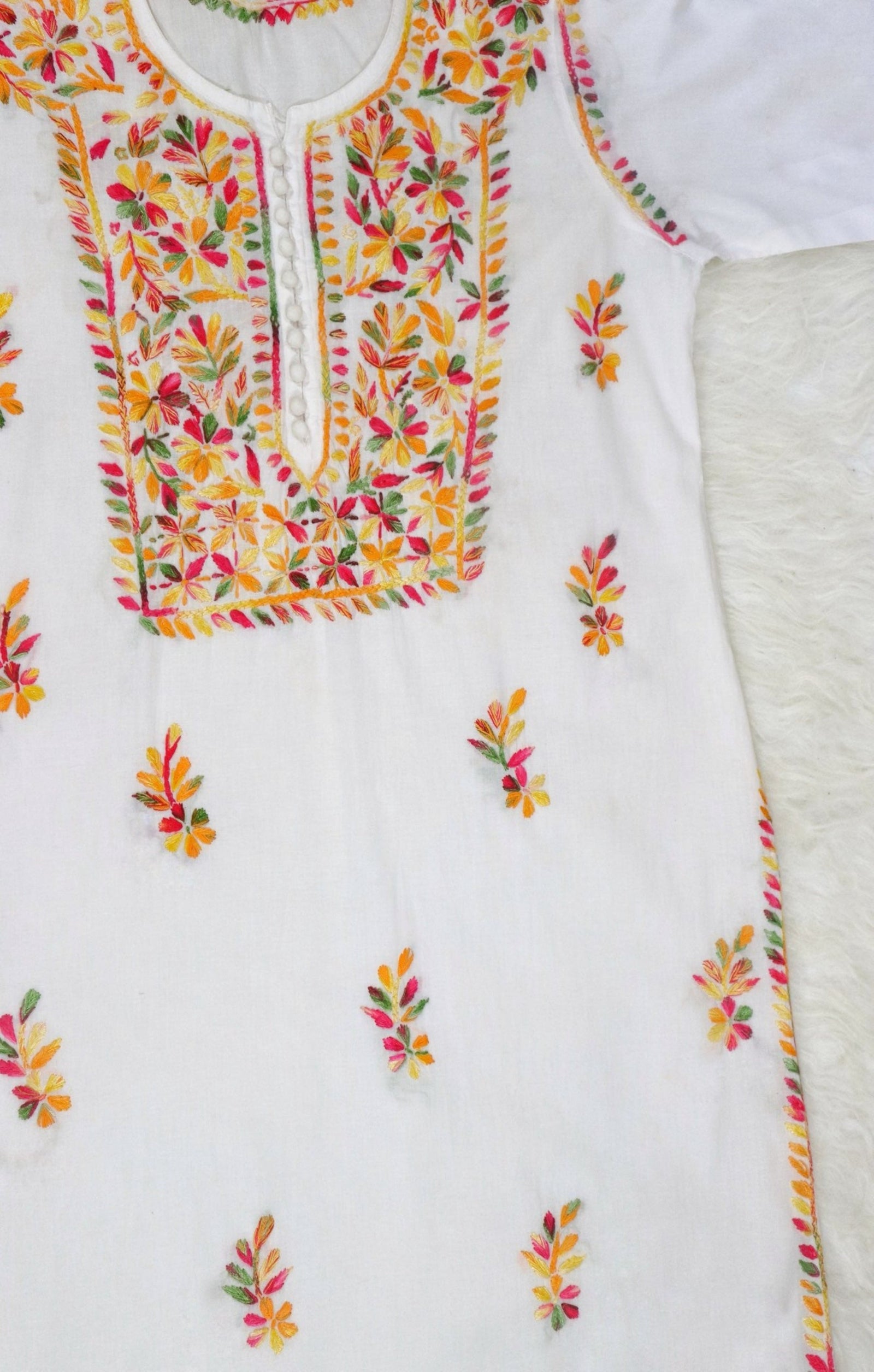 White Multi Colour Long Kurta