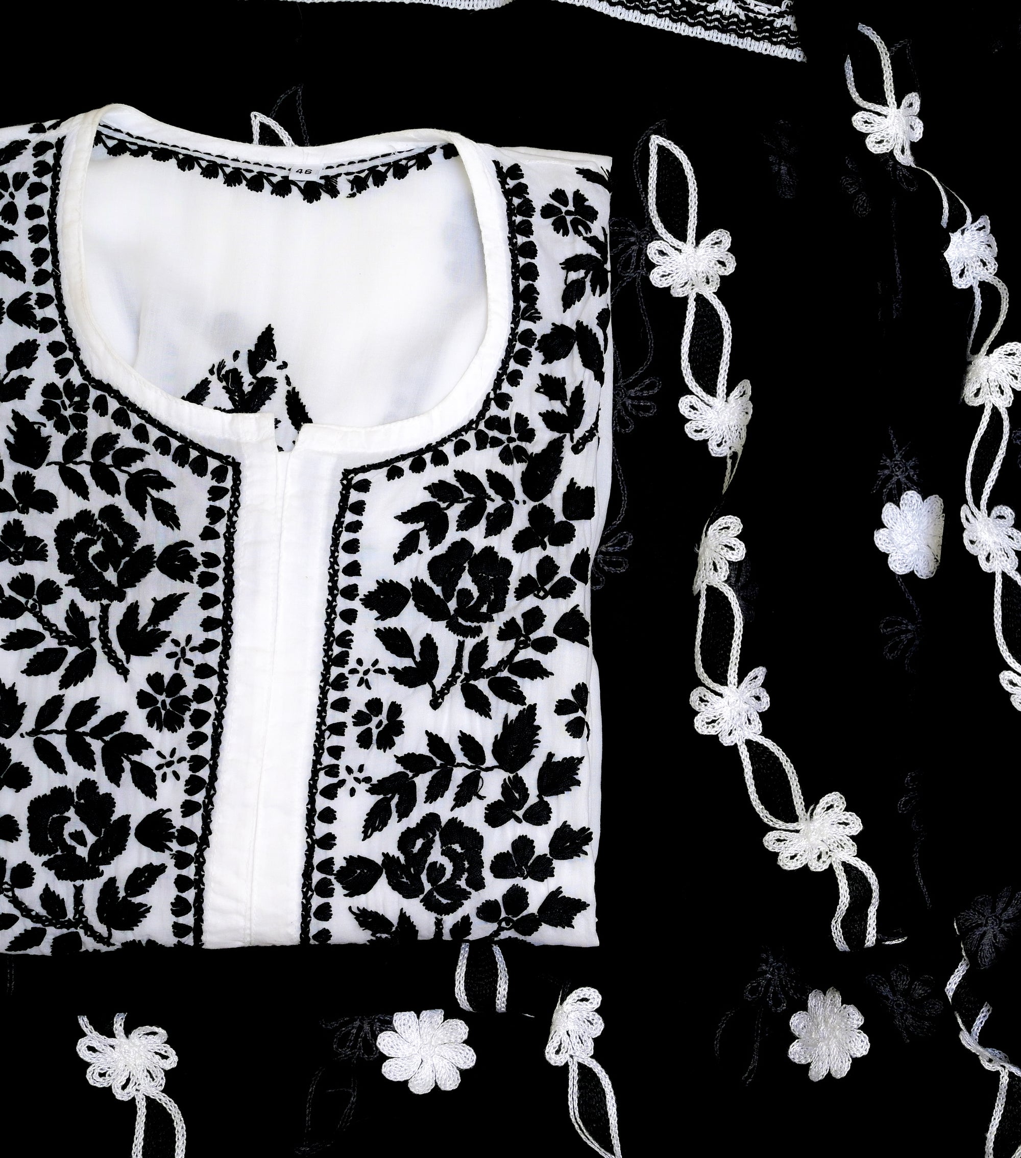 White Modal Kurta with Black Chikankari