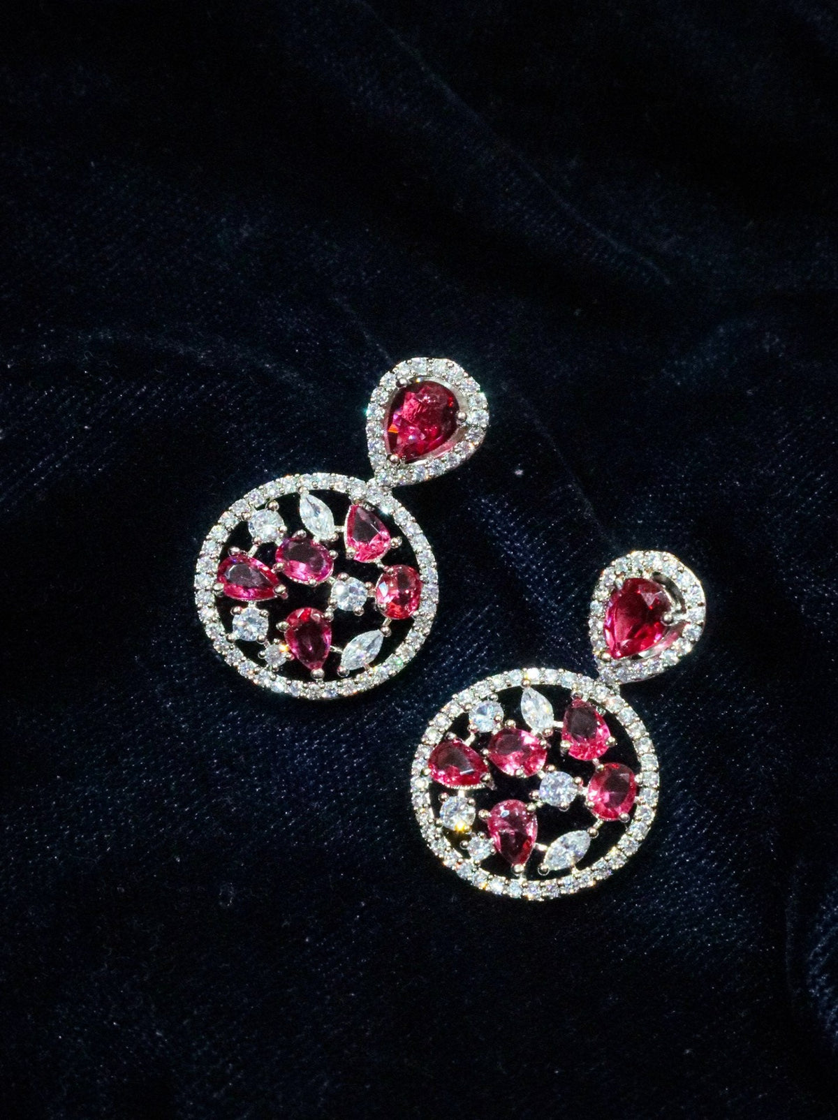 Ruby Statement Rhodium Earrings