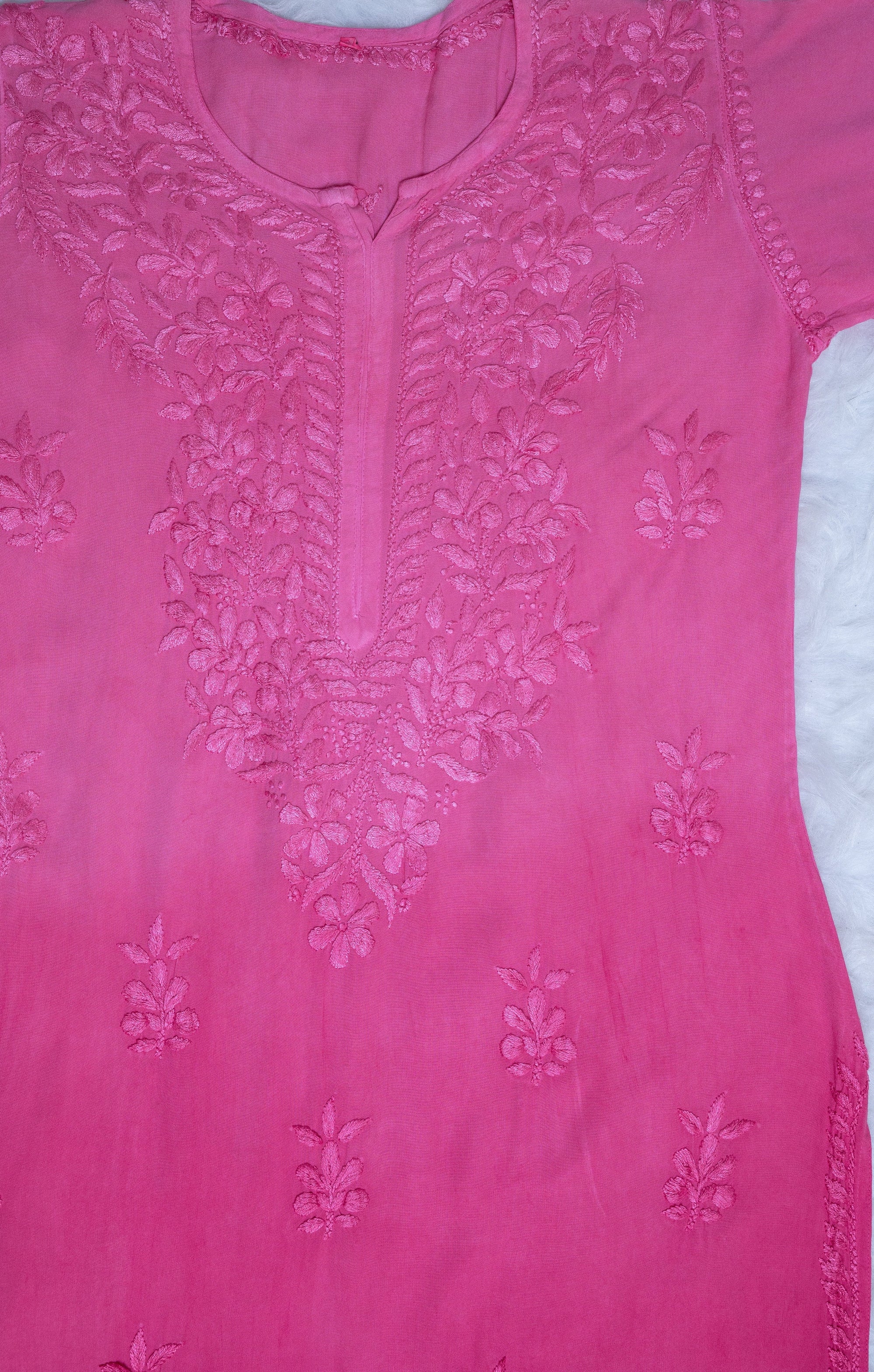 Rose Pink Ombre Long Rayon Kurta