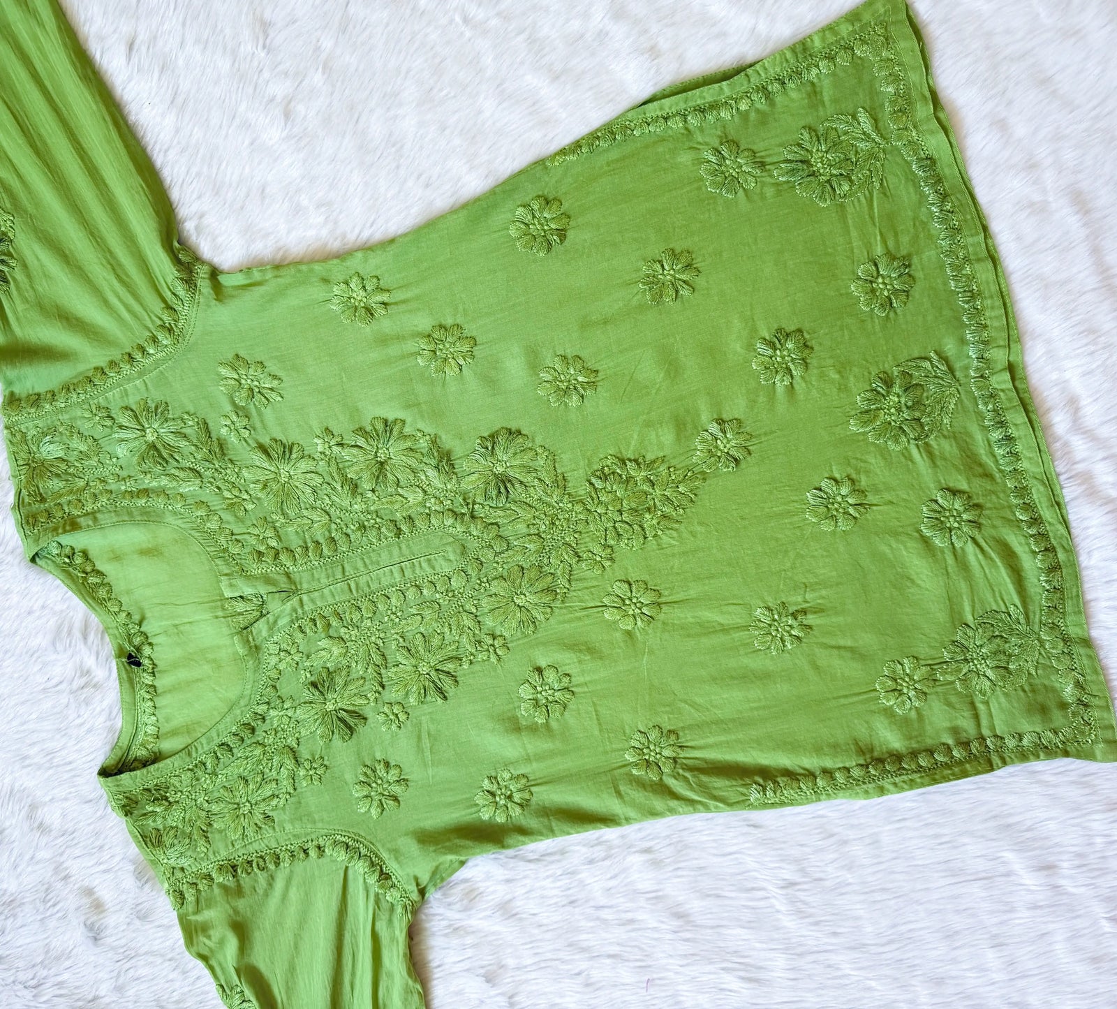 Falak Green Mulmul Short Kurti with Chikankari Handwork