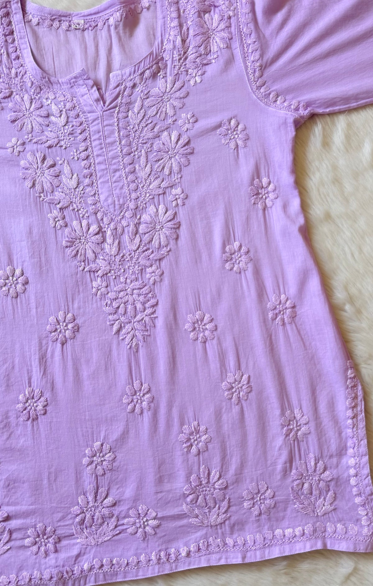 Falak Lilac Mulmul Short Kurti with Chikankari Handwork