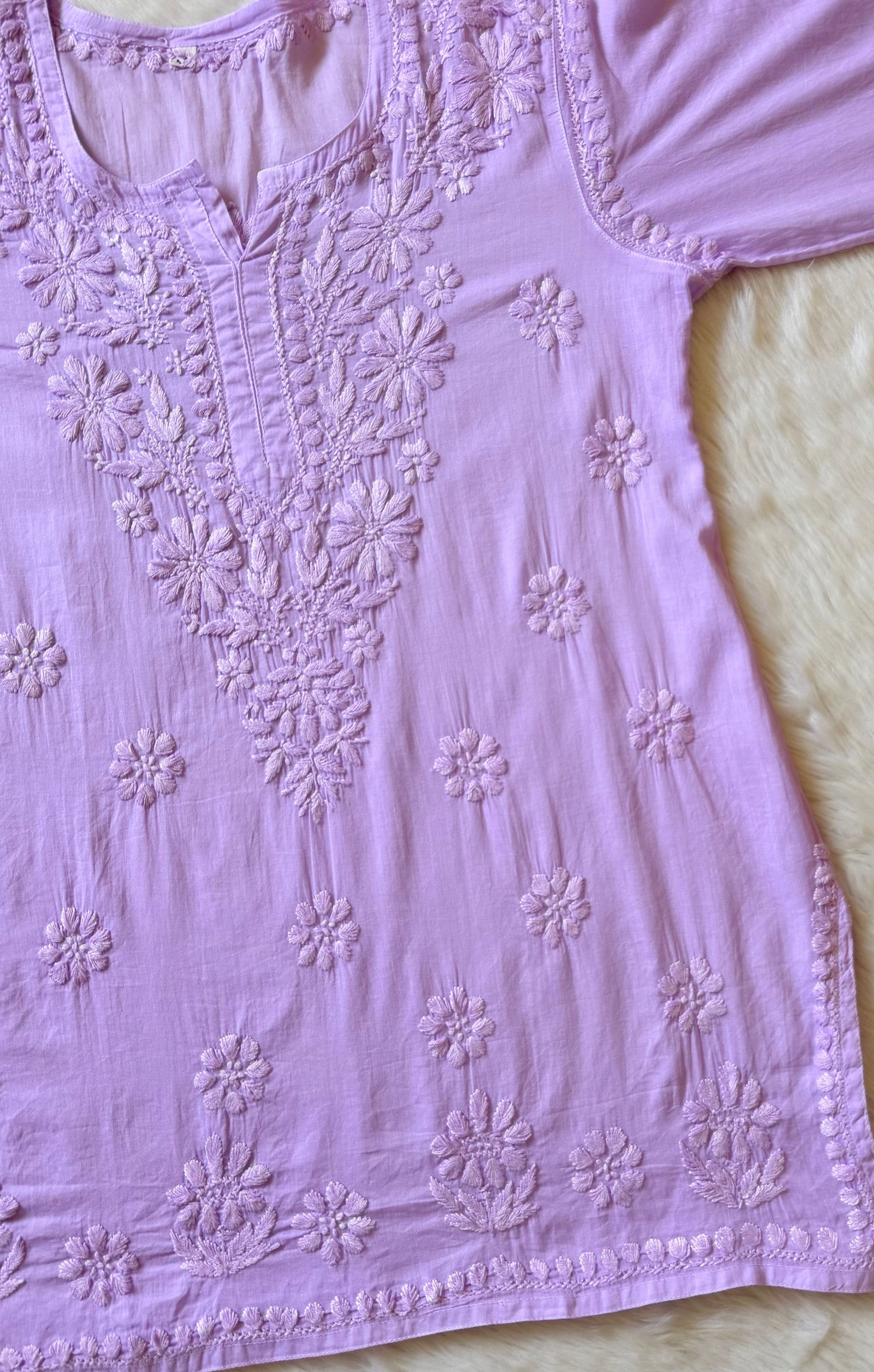 Falak Lilac Mulmul Short Kurti with Chikankari Handwork