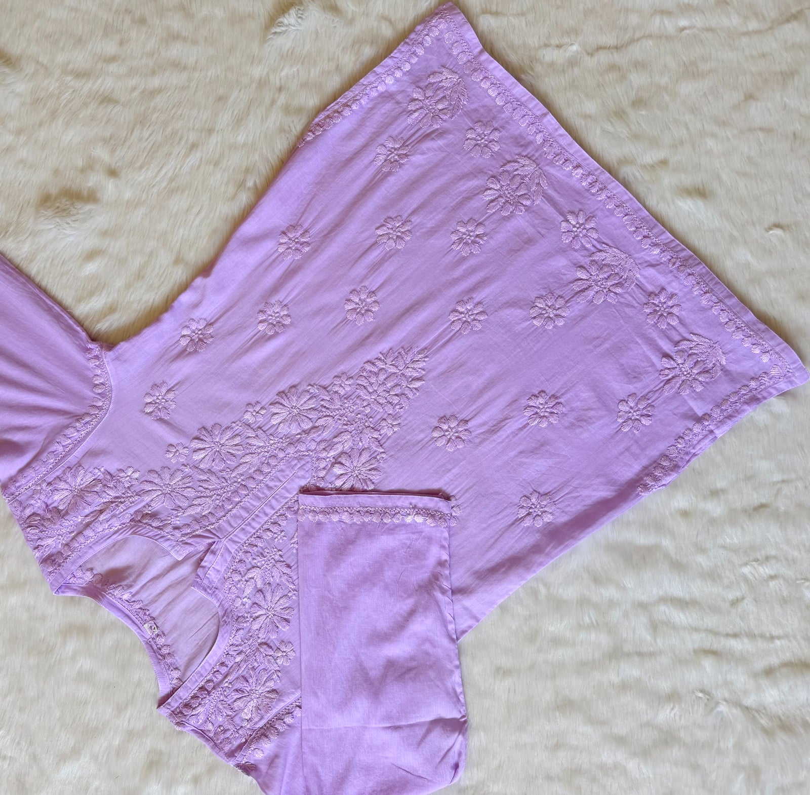 Falak Lilac Mulmul Short Kurti with Chikankari Handwork