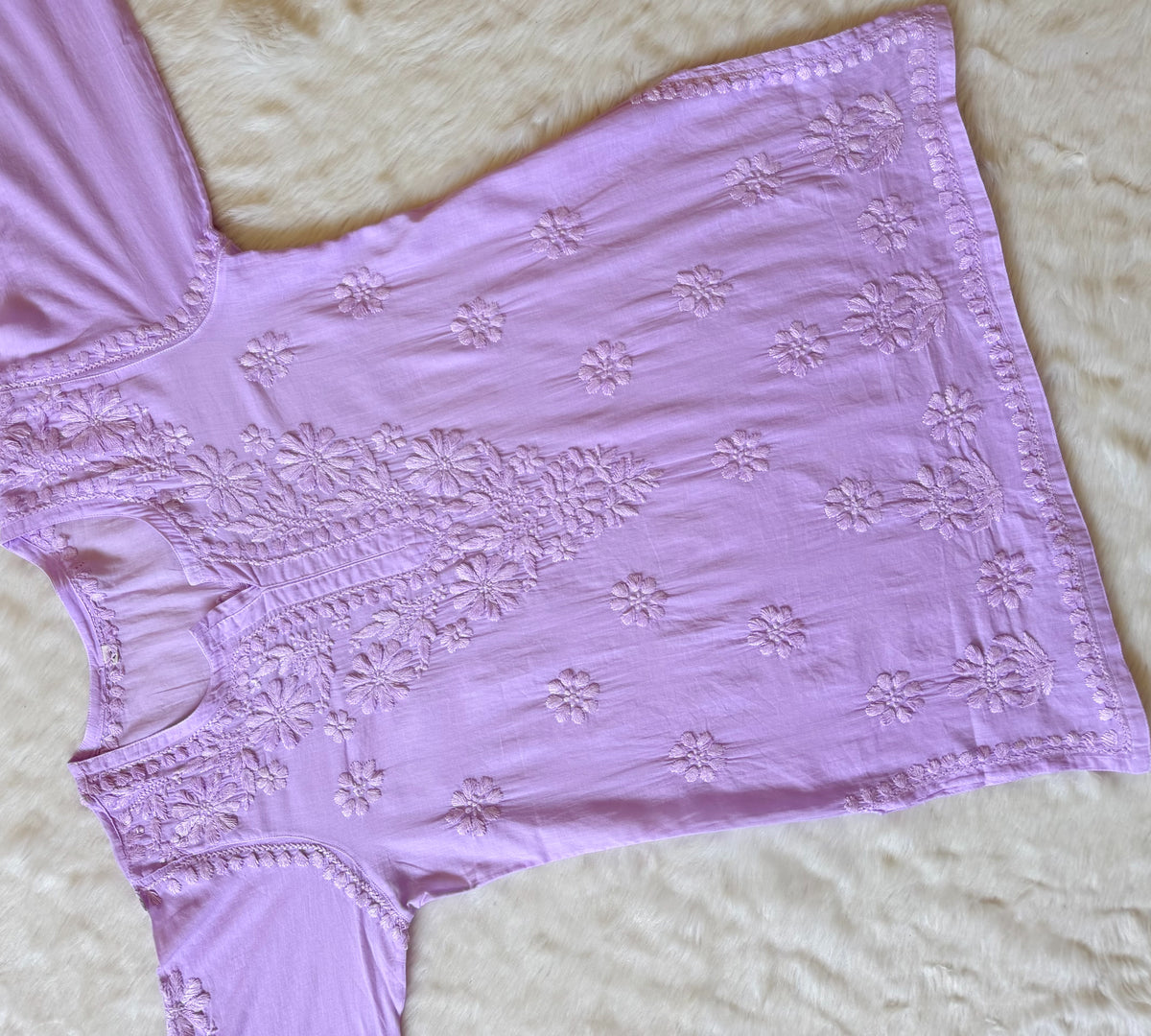 Falak Lilac Mulmul Short Kurti with Chikankari Handwork