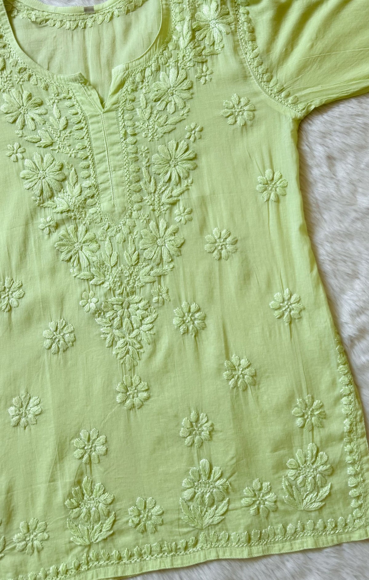 Falak Lime Mulmul Short Kurti with Chikankari Handwork