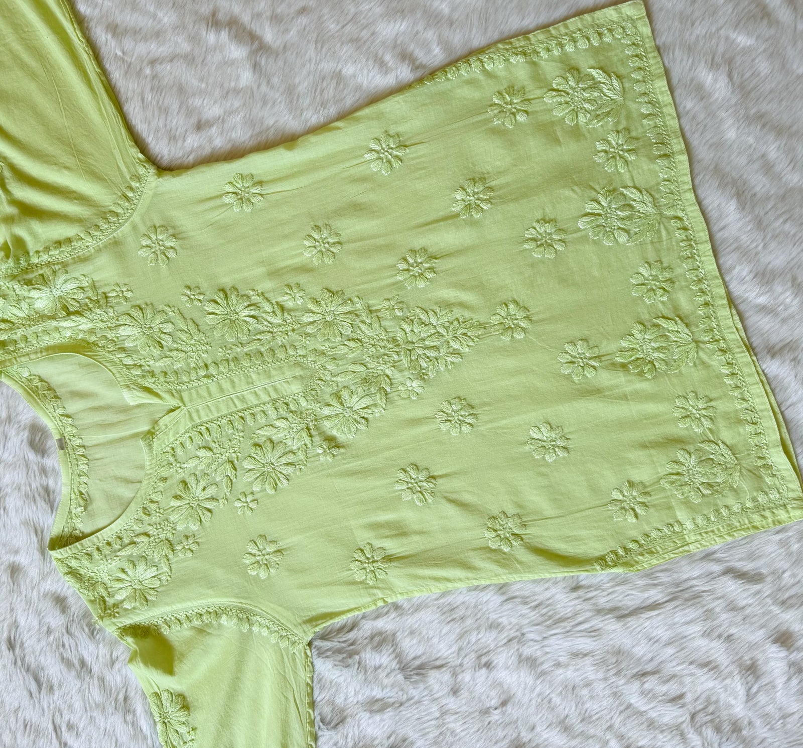 Falak Lime Mulmul Short Kurti with Chikankari Handwork
