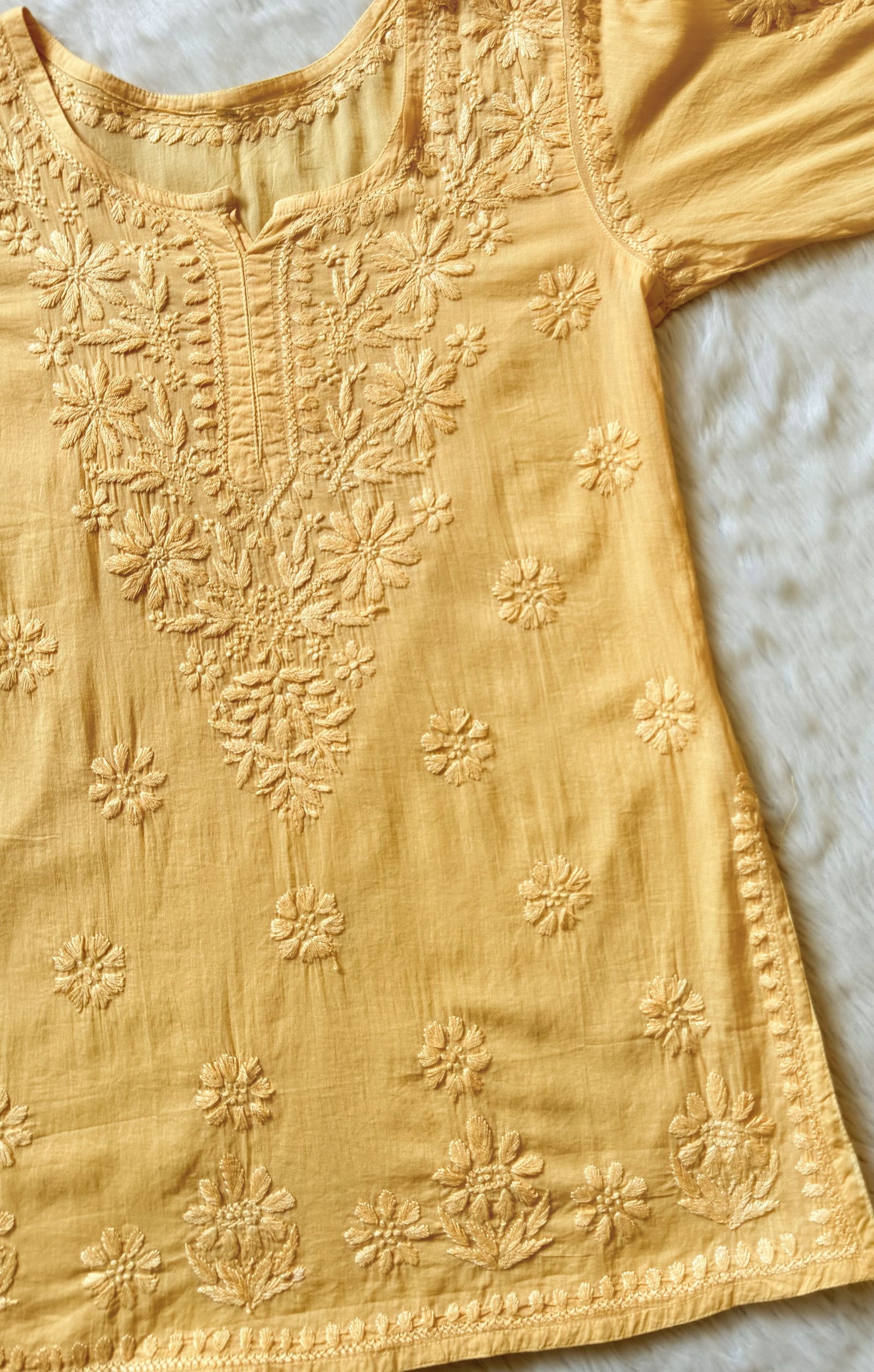 Falak Mango Mulmul Short Kurti with Chikankari Handwork
