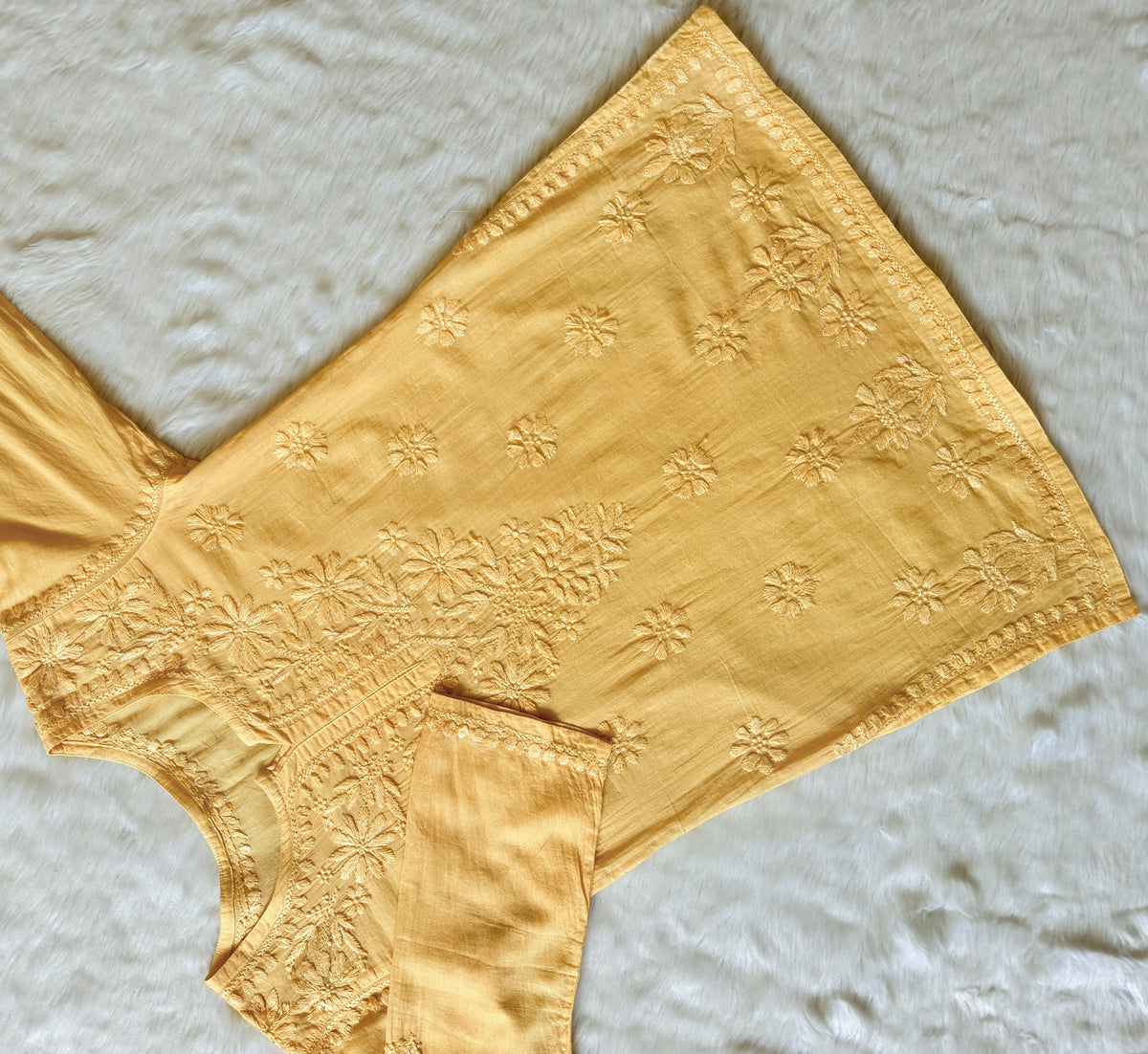 Falak Mango Mulmul Short Kurti with Chikankari Handwork