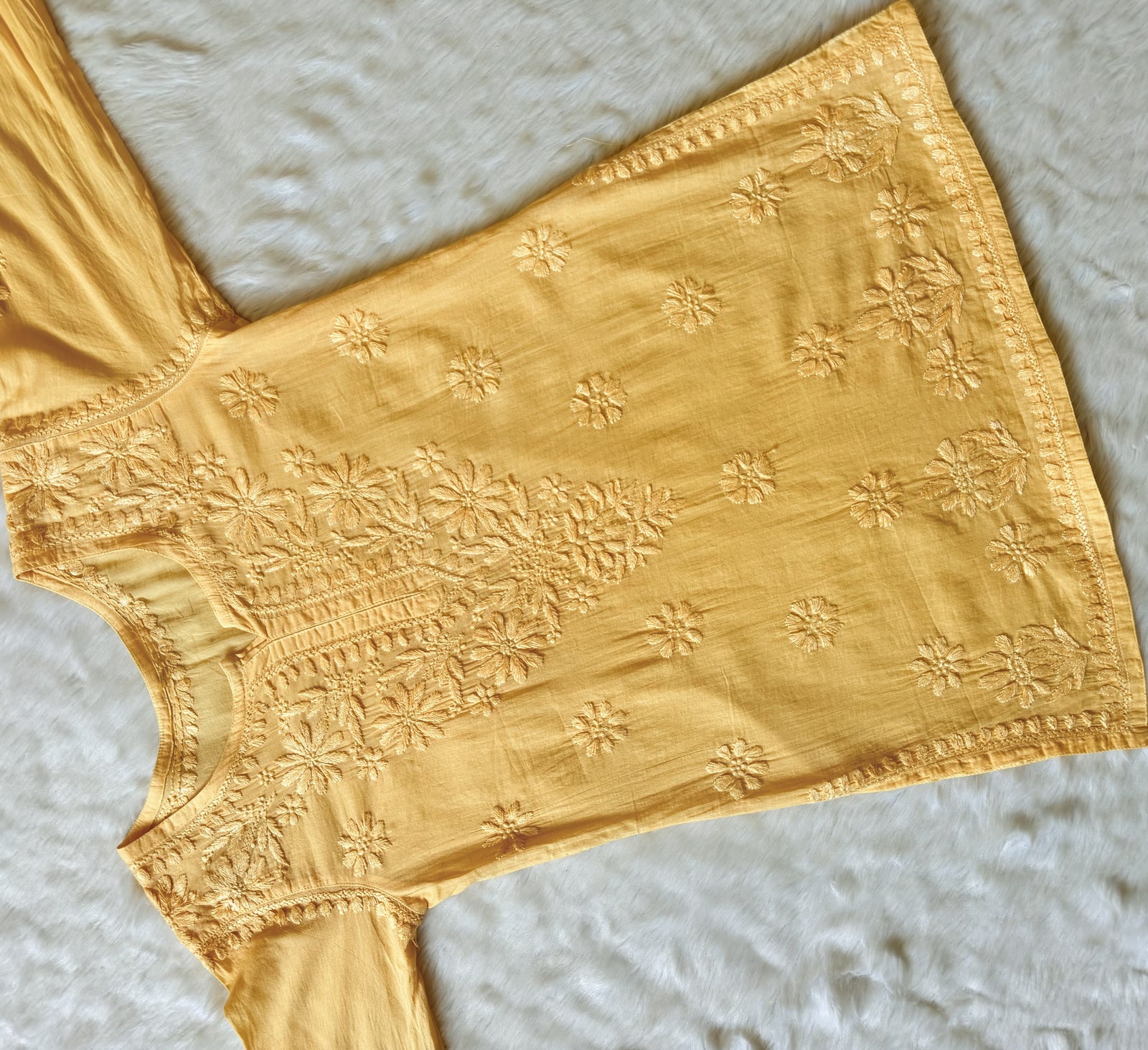 Falak Mango Mulmul Short Kurti with Chikankari Handwork