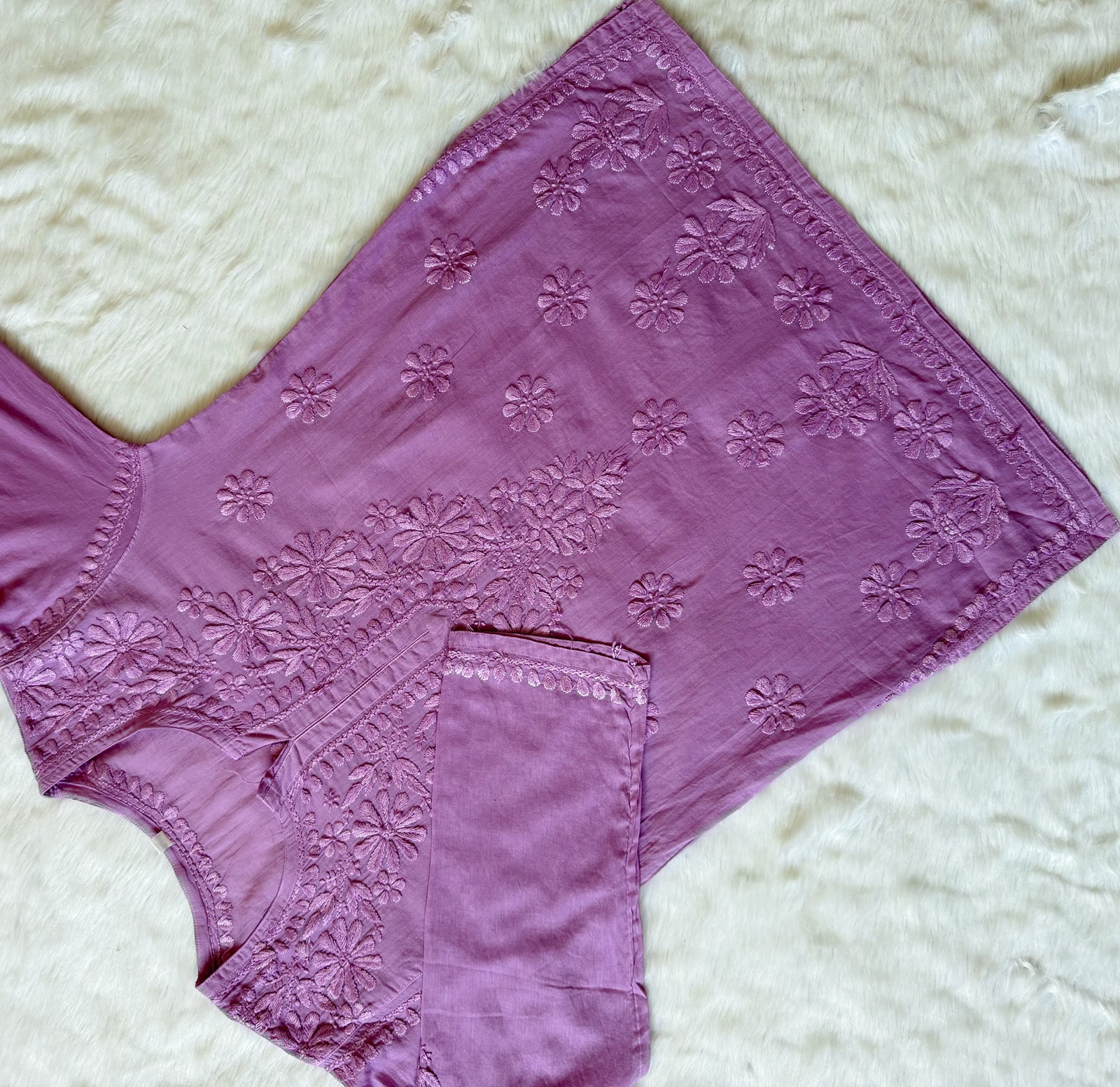 Falak Mauve Purple Mulmul Short Kurti with Chikankari Handwork