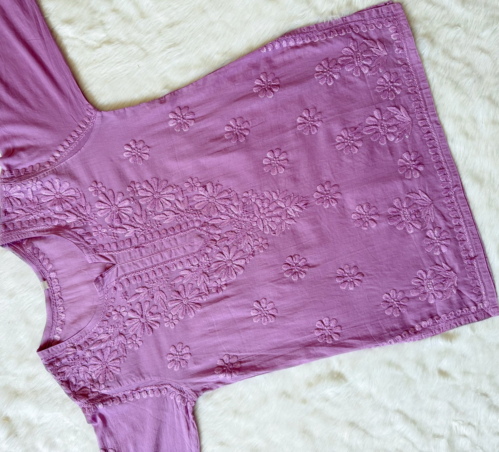 Falak Mauve Purple Mulmul Short Kurti with Chikankari Handwork