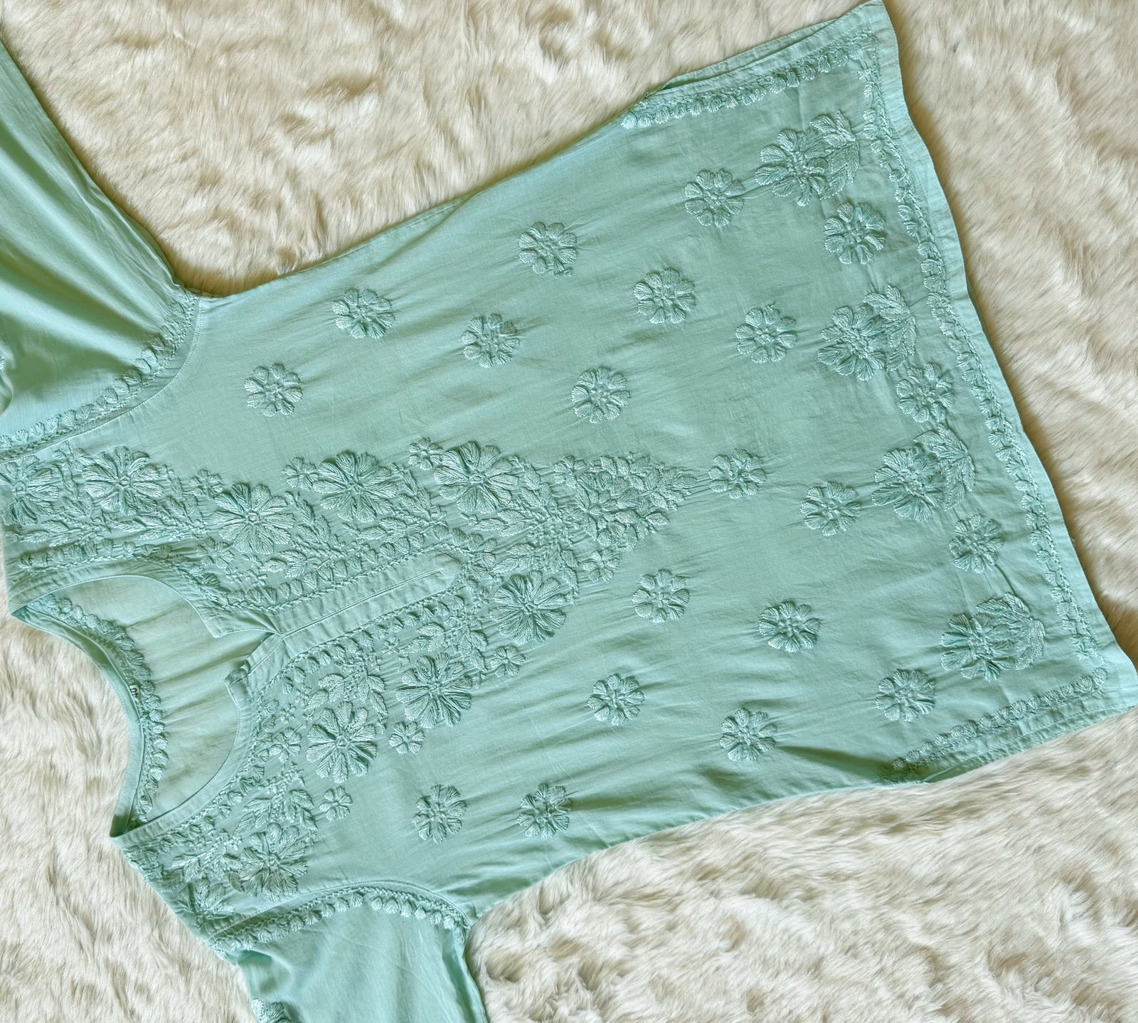 Falak Mint Green Mulmul Short Kurti with Chikankari Handwork