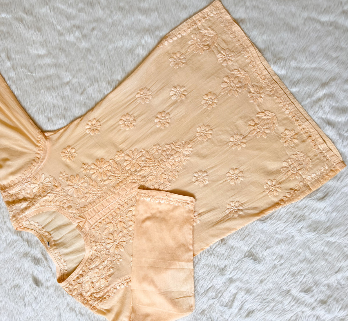 Falak Pale Peach Mulmul Short Kurti with Chikankari Handwork