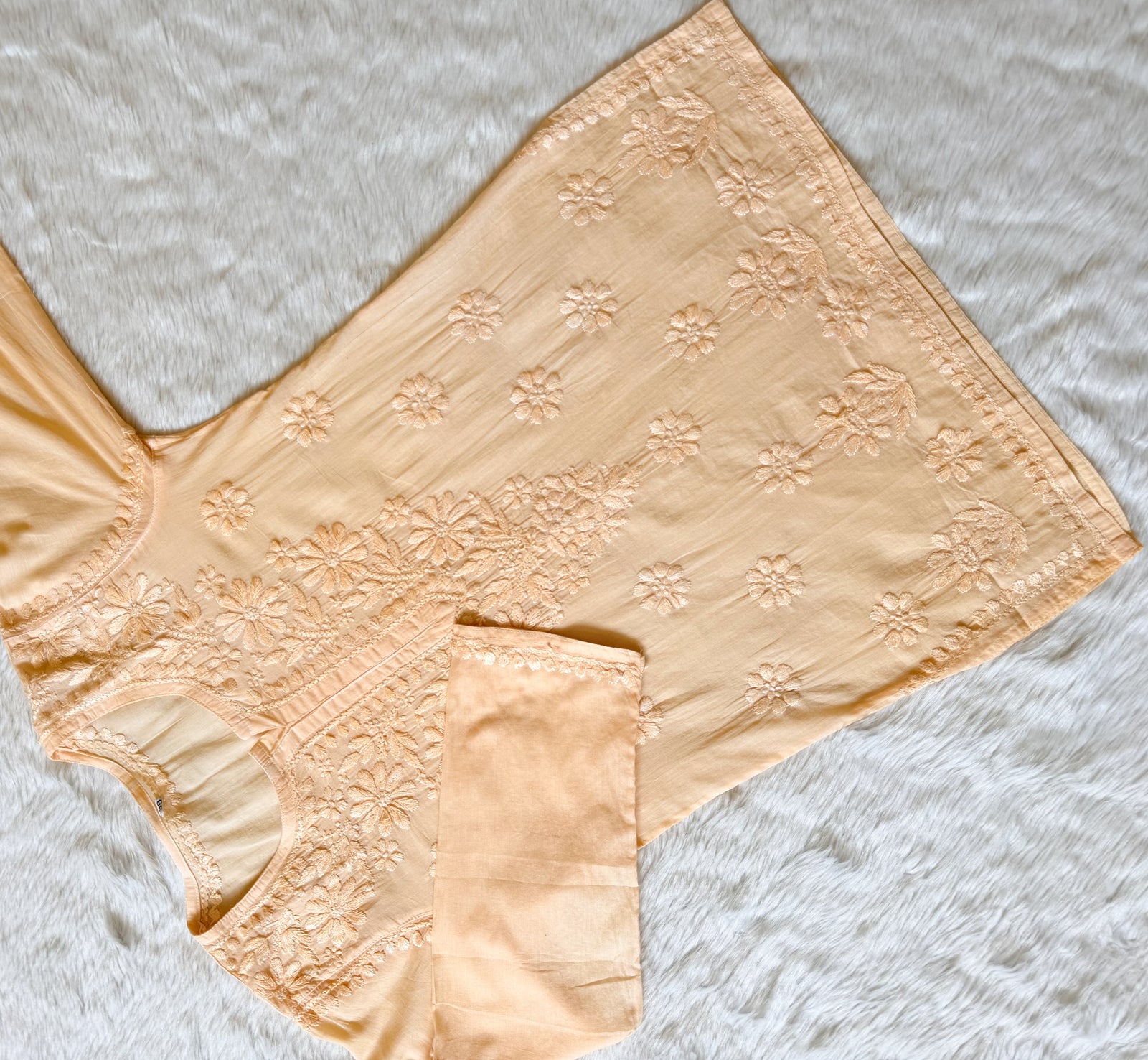 Falak Pale Peach Mulmul Short Kurti with Chikankari Handwork