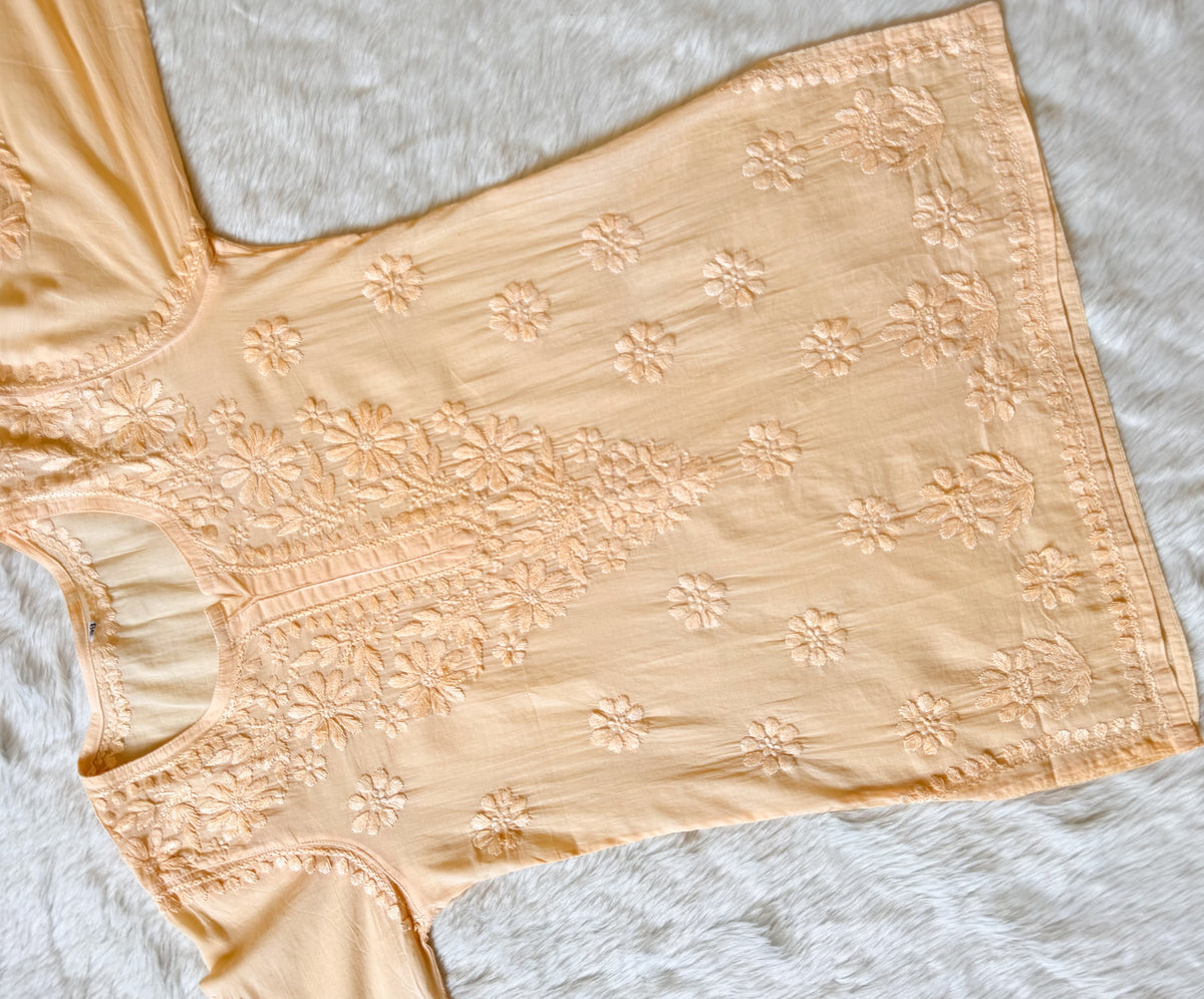 Falak Pale Peach Mulmul Short Kurti with Chikankari Handwork