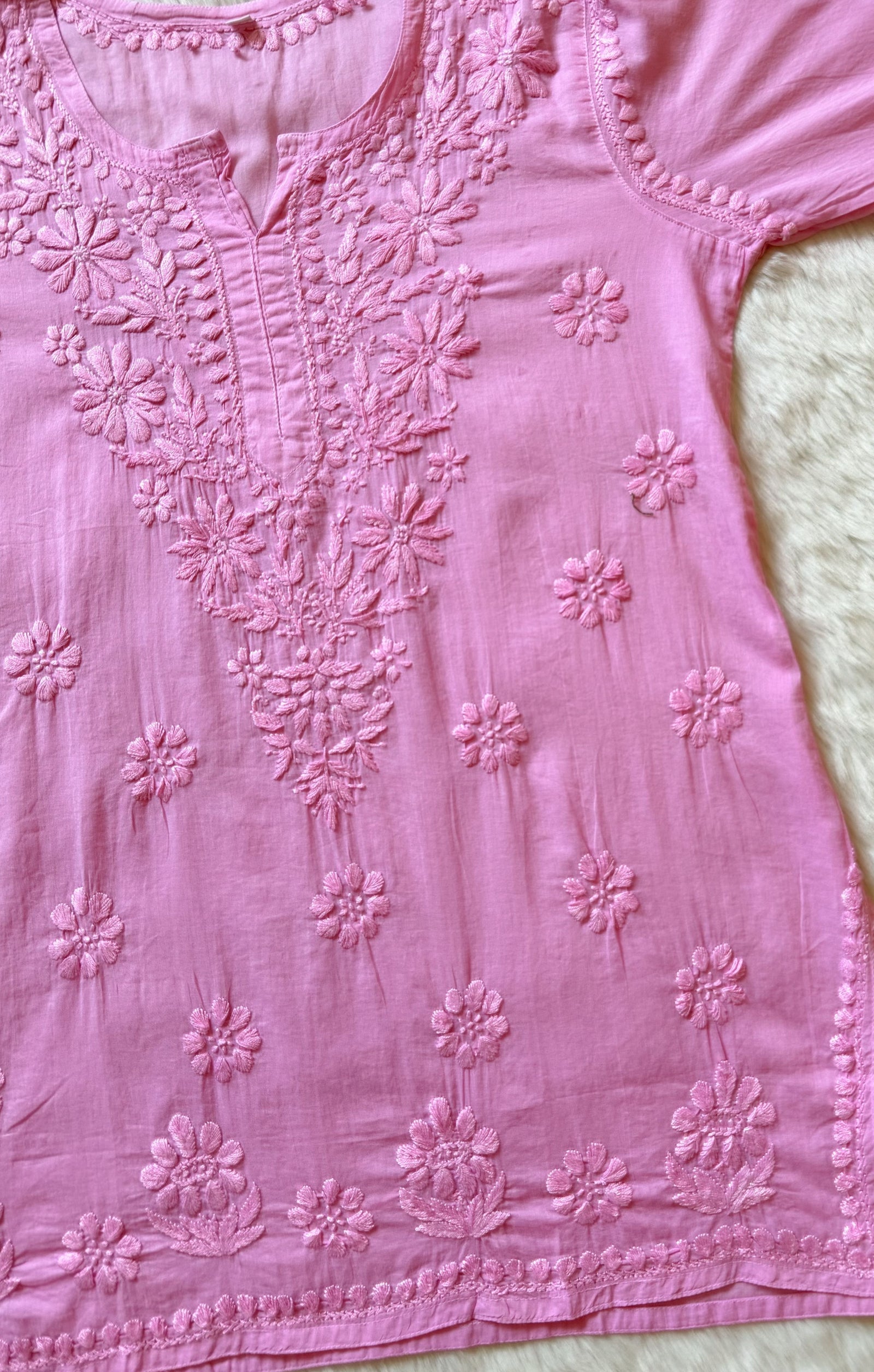 Falak Pink Mulmul Short Kurti with Chikankari Handwork