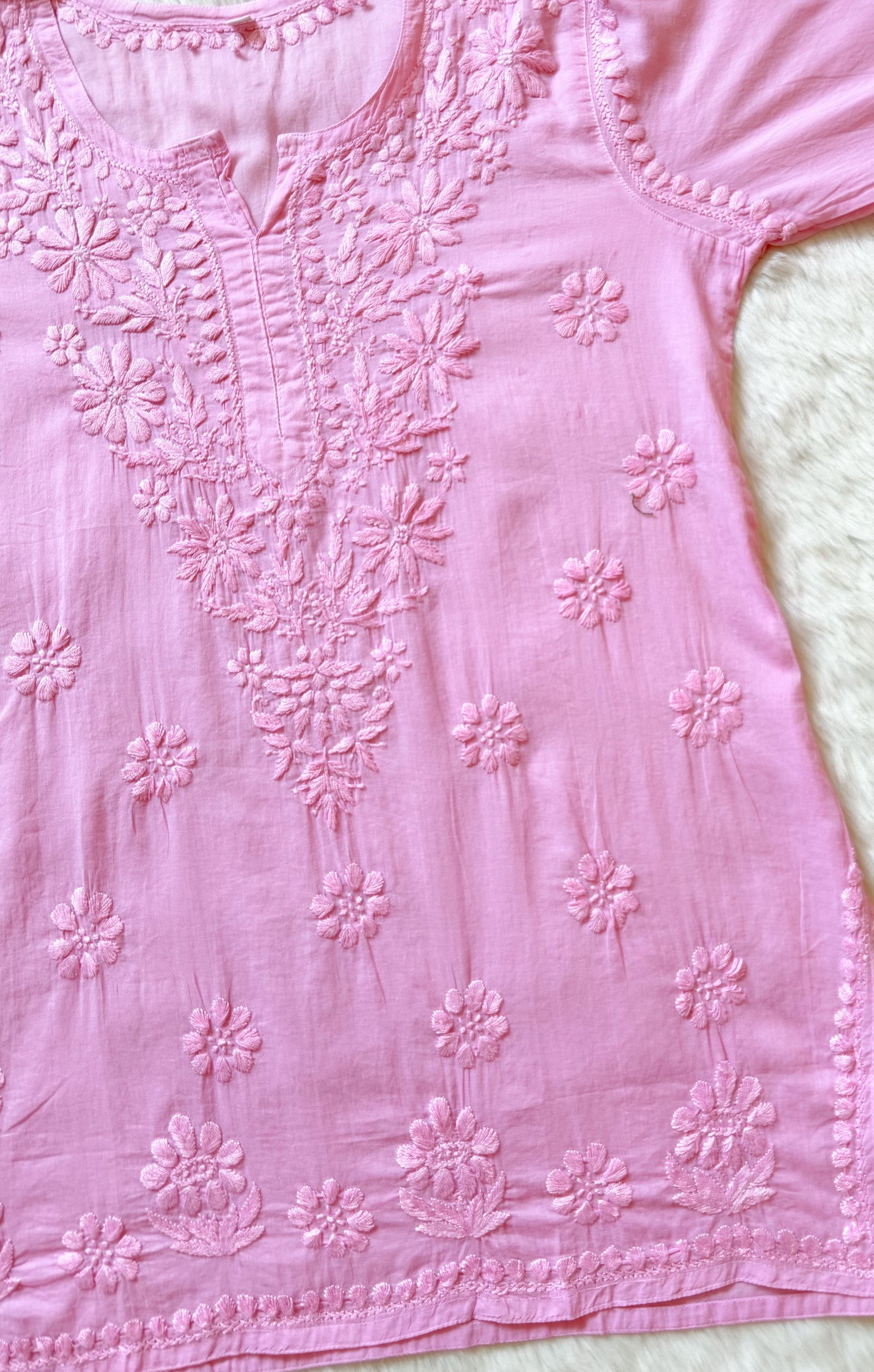 Falak Pink Mulmul Short Kurti with Chikankari Handwork