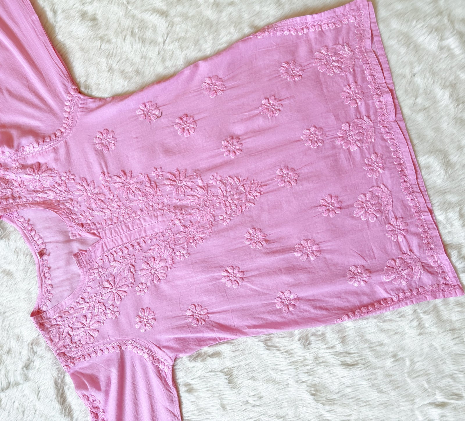Falak Pink Mulmul Short Kurti with Chikankari Handwork