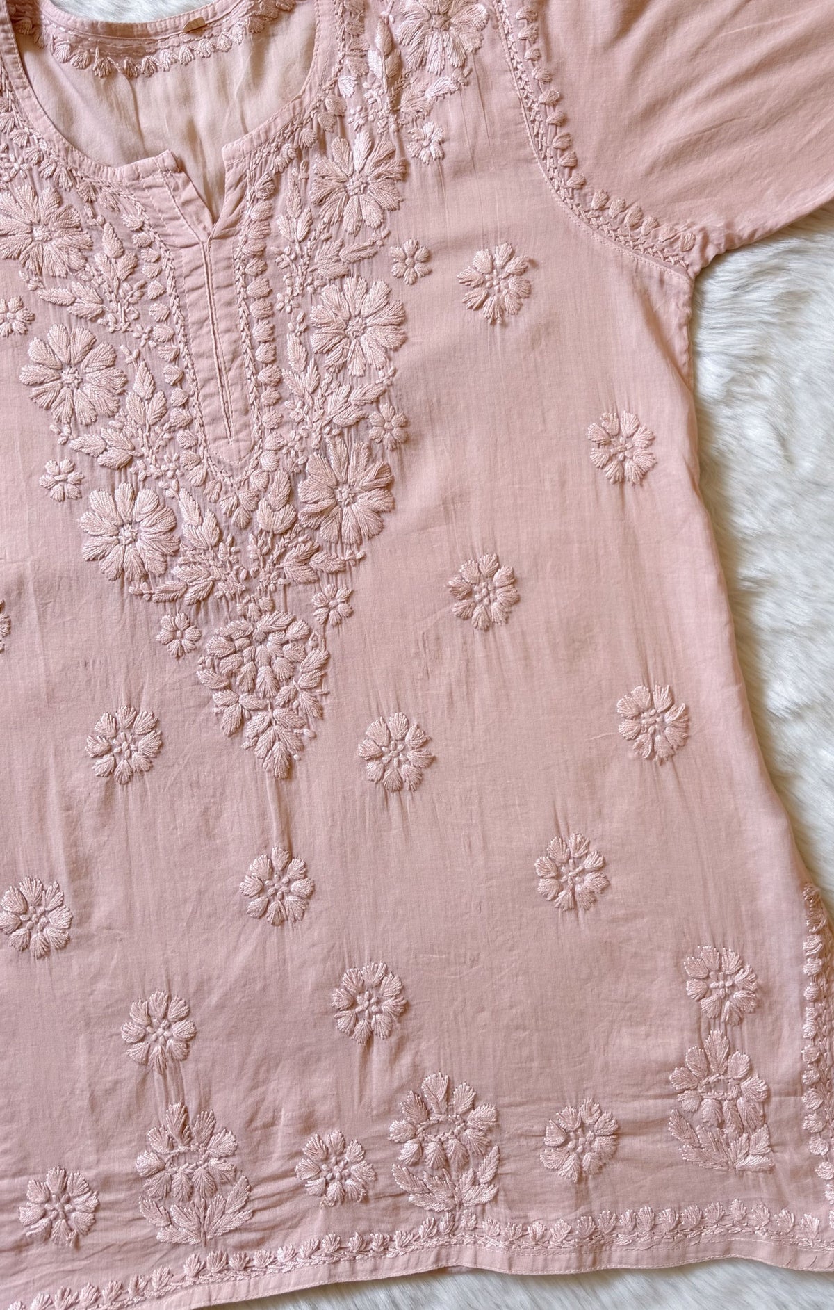 Falak Rose Brown Mulmul Short Kurti with Chikankari Handwork