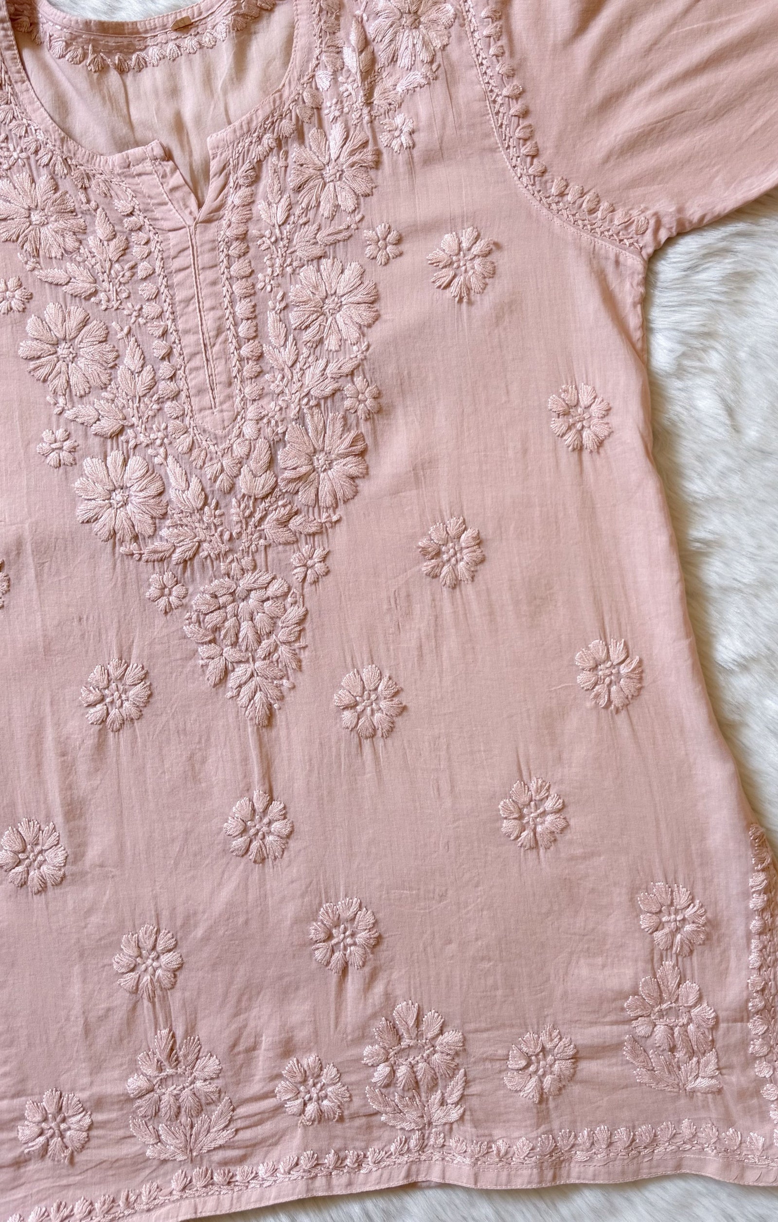 Falak Rose Brown Mulmul Short Kurti with Chikankari Handwork