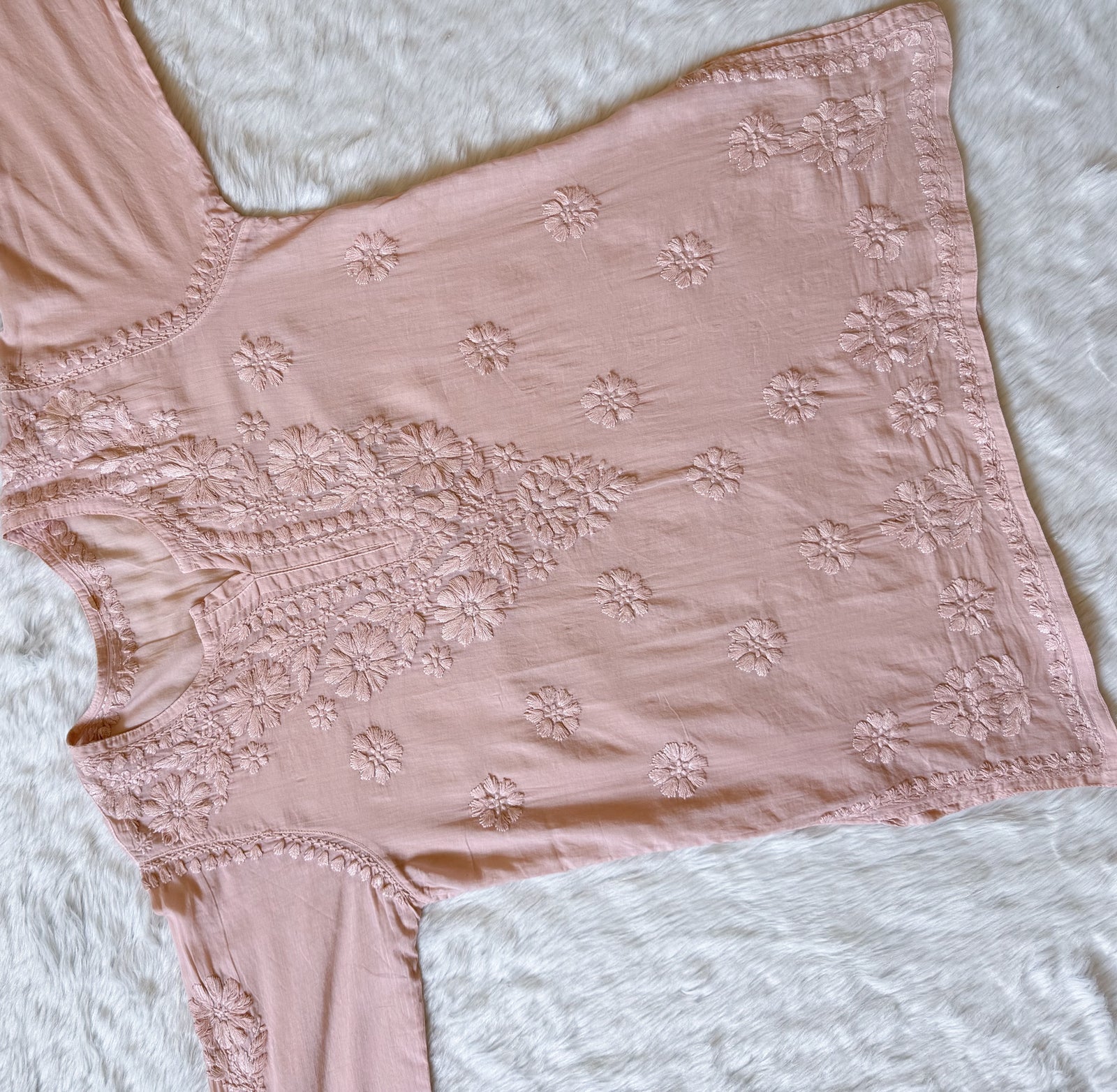 Falak Rose Brown Mulmul Short Kurti with Chikankari Handwork