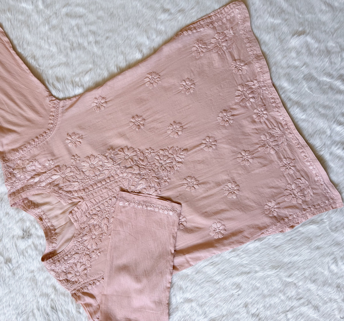 Falak Rose Brown Mulmul Short Kurti with Chikankari Handwork