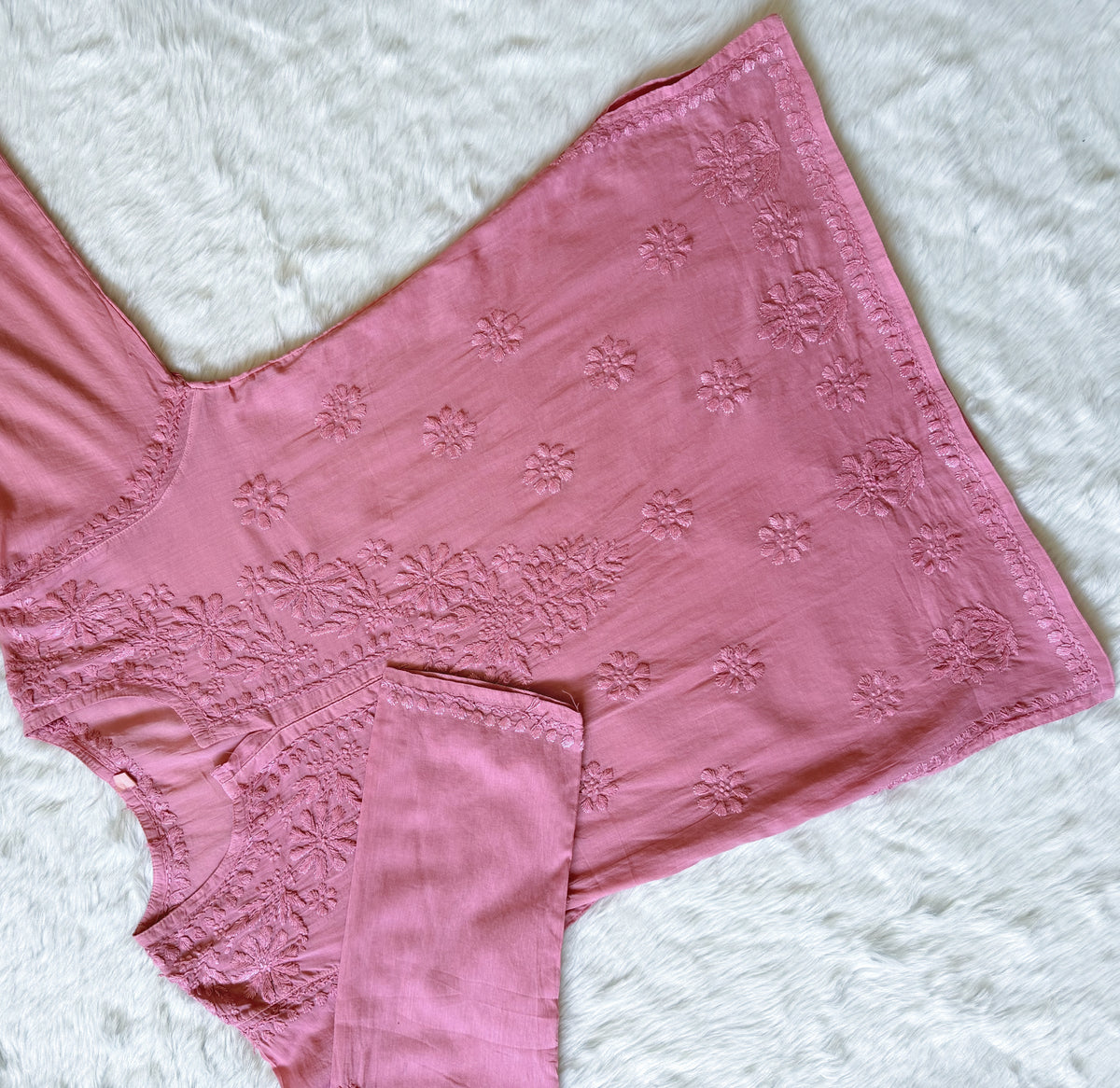 Falak Rosewood Pink Mulmul Short Kurti with Chikankari Handwork